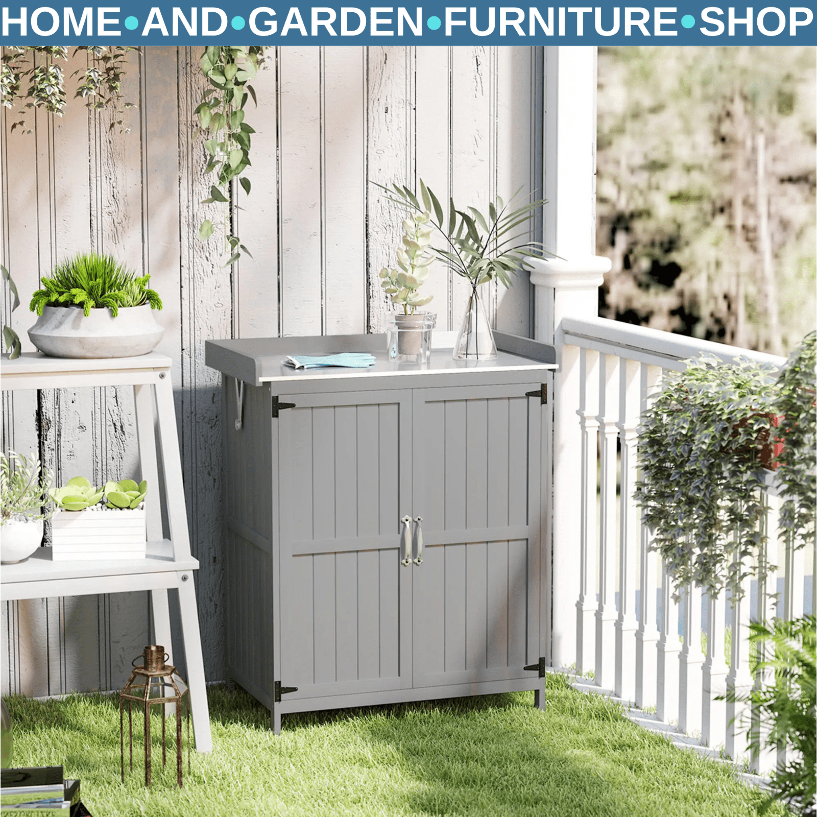 Wooden Garden Storage Shed with Hinged Roof Shelf & Double Doors Outdoor Cabinet - Home and Garden Furniture Shop - #rustic - furniture#