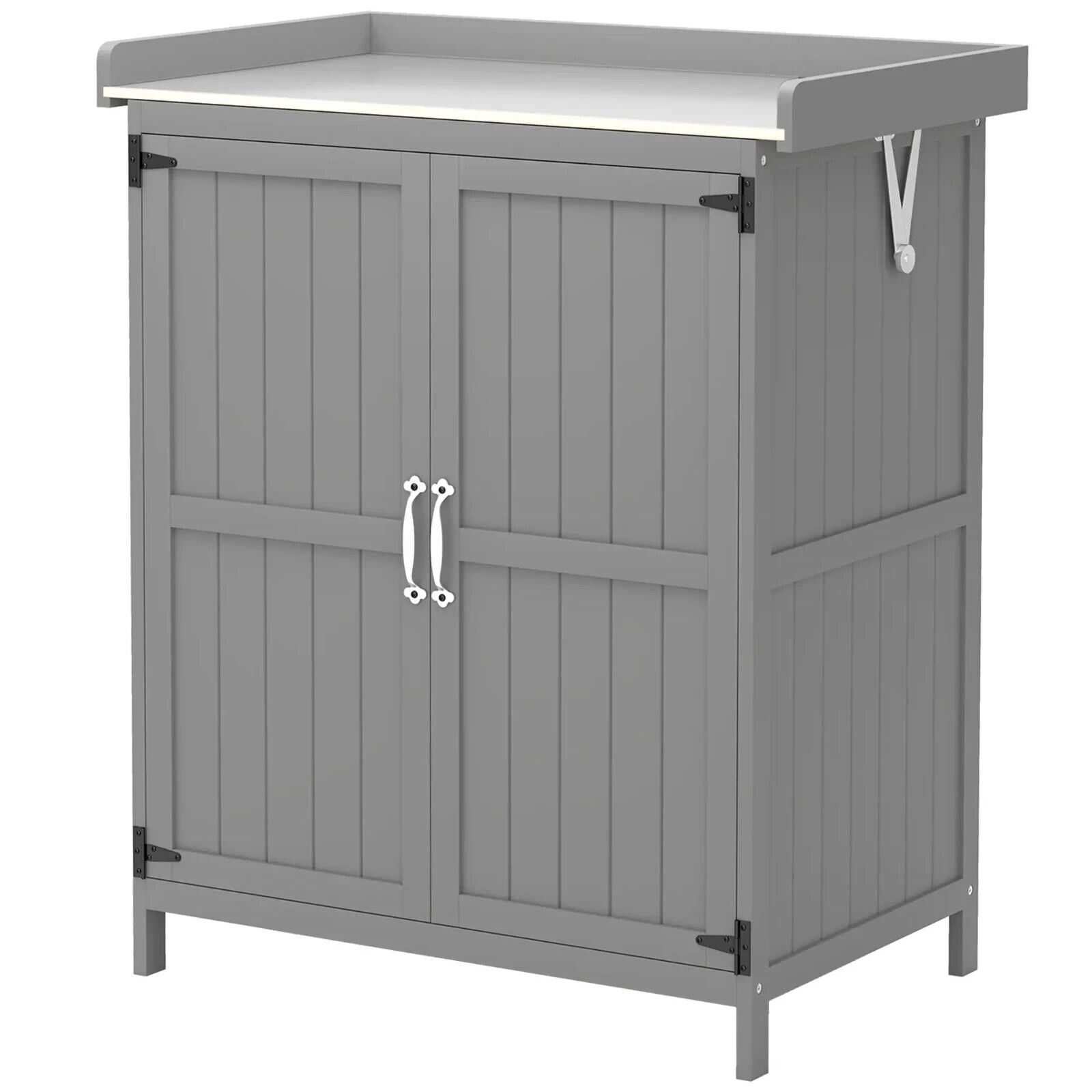 Wooden Garden Storage Shed with Hinged Roof Shelf & Double Doors Outdoor Cabinet - Home and Garden Furniture Shop - #rustic - furniture#