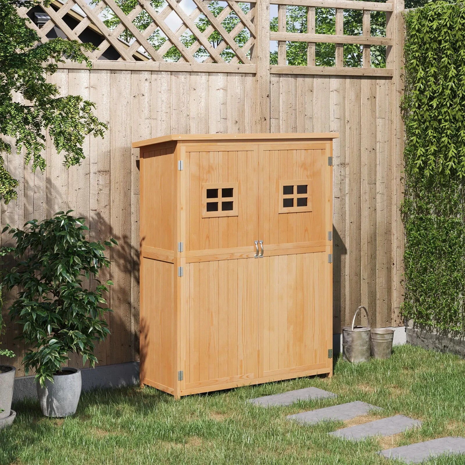 Wooden Garden Storage Shed with Shelves and Double Doors, 164H x 127.5L x 50Wcm - Home and Garden Furniture Shop - rustic - furniture