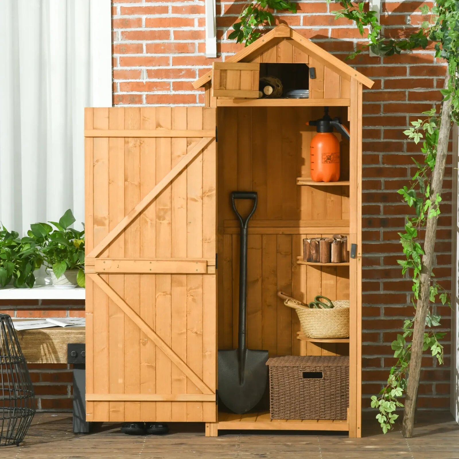 Wooden Garden Storage Shed with Shelves Waterpoof Outdoor Tool Cabinet Outhouse - Home and Garden Furniture Shop - rustic - furniture
