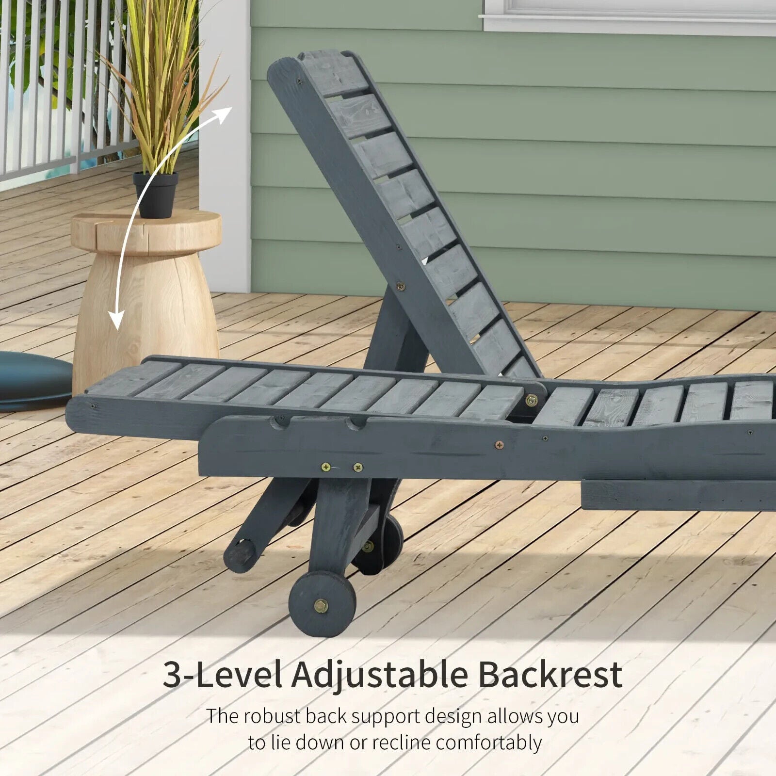 Wooden Garden Sun Lounger with Side Table Reclining Backrest & Wheels for Patio - Home and Garden Furniture Shop - #rustic - furniture#