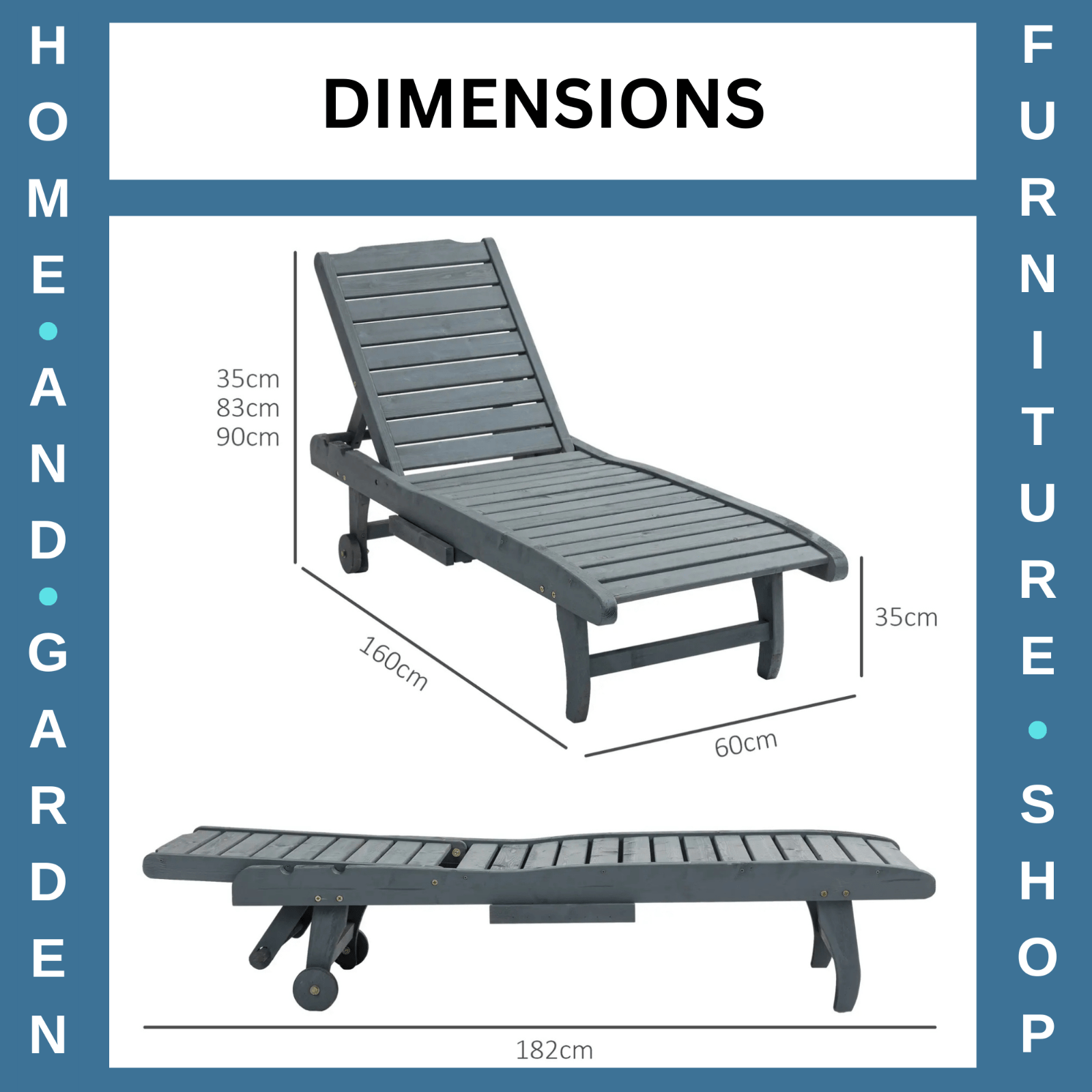 Wooden Garden Sun Lounger with Side Table Reclining Backrest & Wheels for Patio - Home and Garden Furniture Shop - #rustic - furniture#