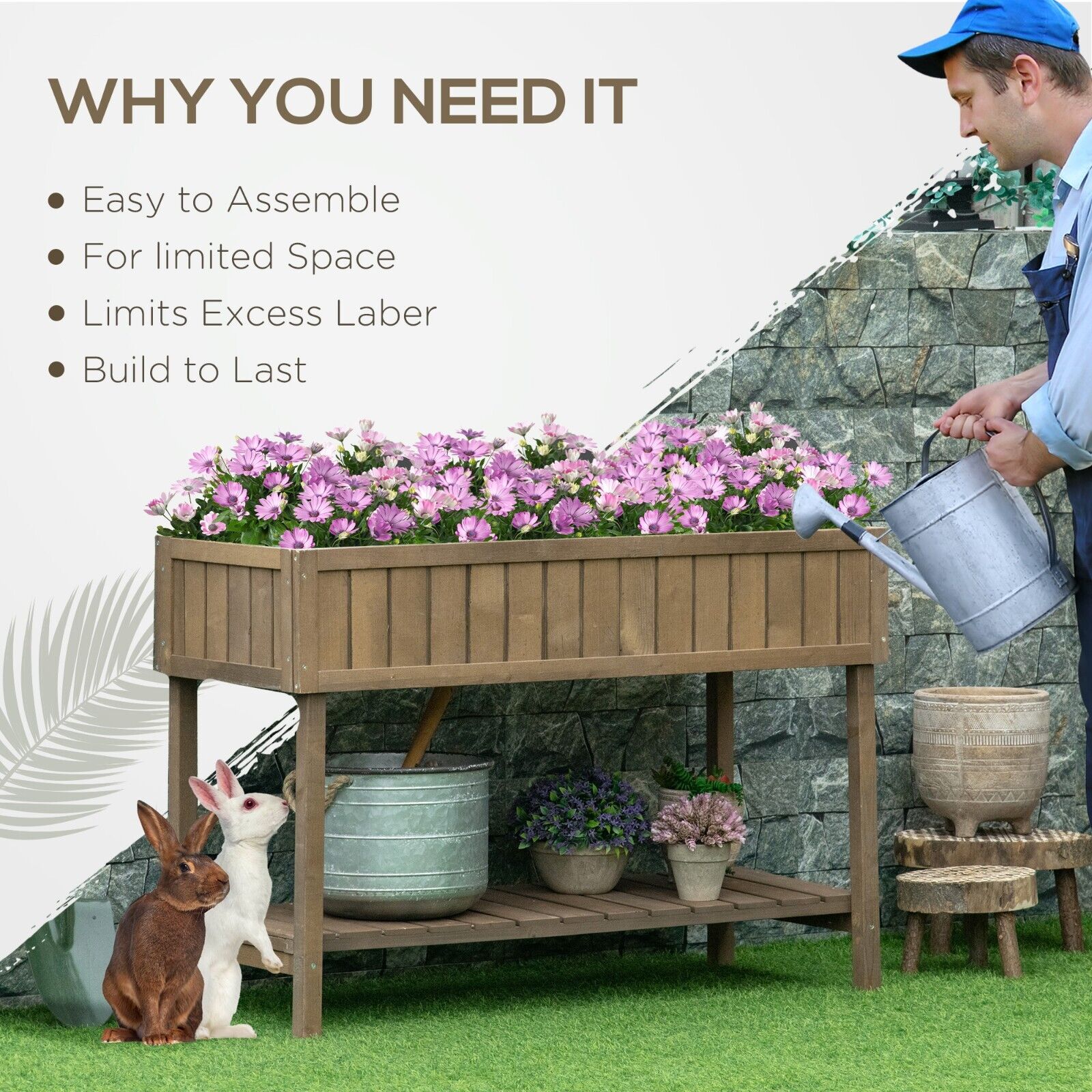 Wooden Herb Planter Raised Bed Garden Stand w/8 Boxes 110L x 46W x 76Hcm Outdoor - Home and Garden Furniture Shop - #rustic - furniture#