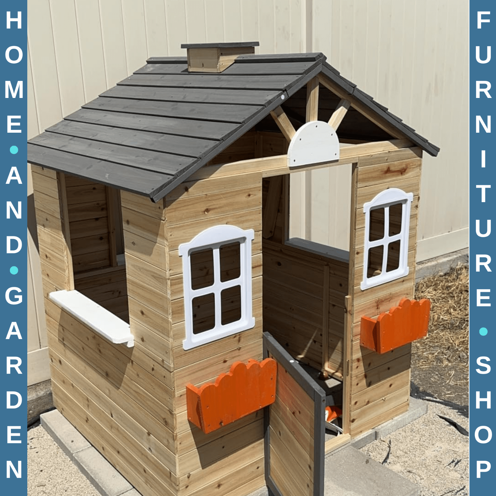 Wooden Kids Outdoor Playhouse with Bench Service Station Windows Door Toy Hut - Home and Garden Furniture Shop - rustic - furniture