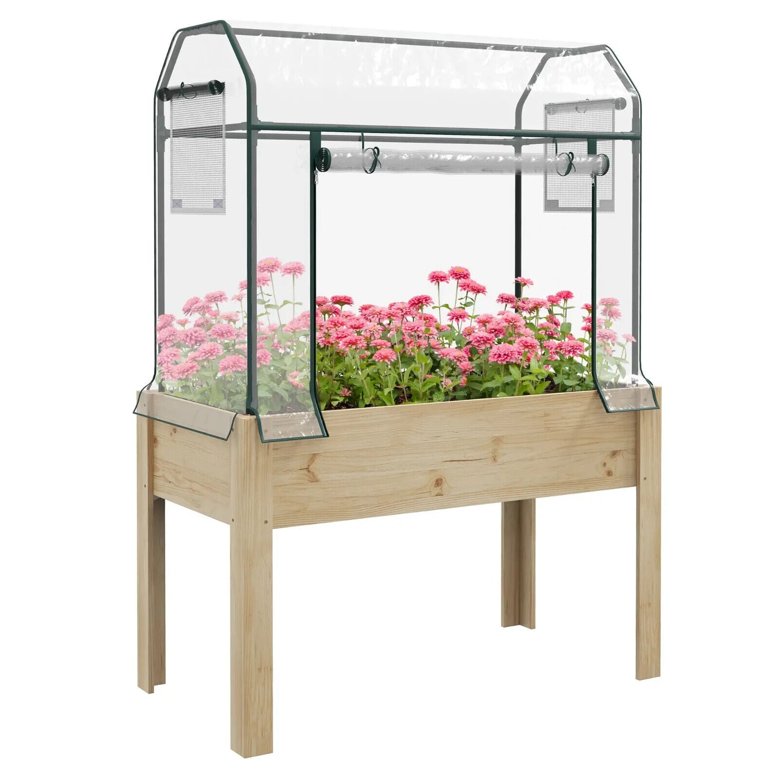 Wooden Planter Box with Greenhouse Cover Raised Garden Bed for Vegetables Herbs - Home and Garden Furniture Shop - #rustic - furniture#