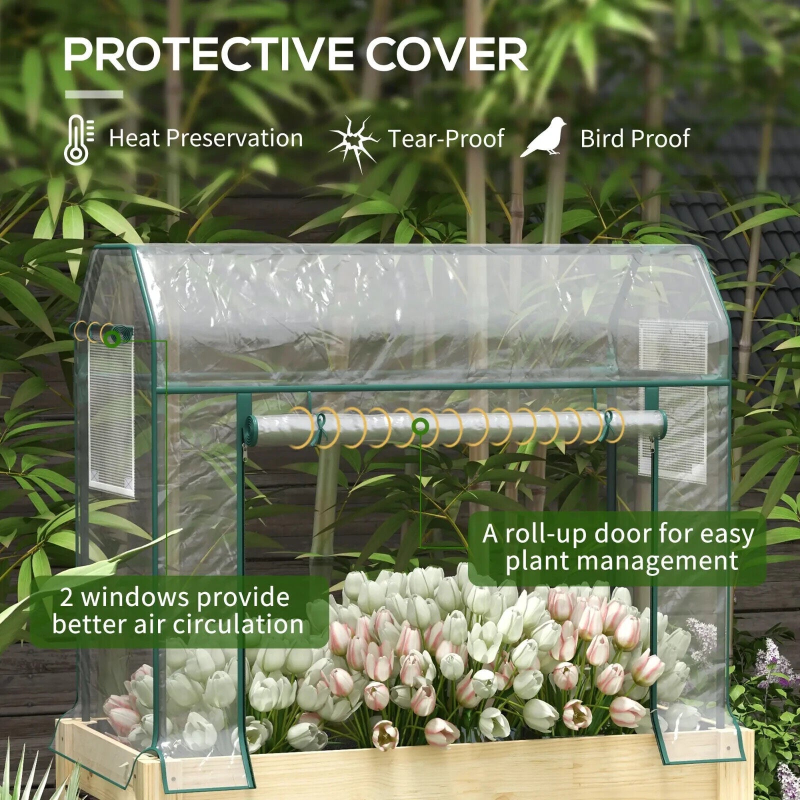 Wooden Planter Box with Greenhouse Cover Raised Garden Bed for Vegetables Herbs - Home and Garden Furniture Shop - #rustic - furniture#