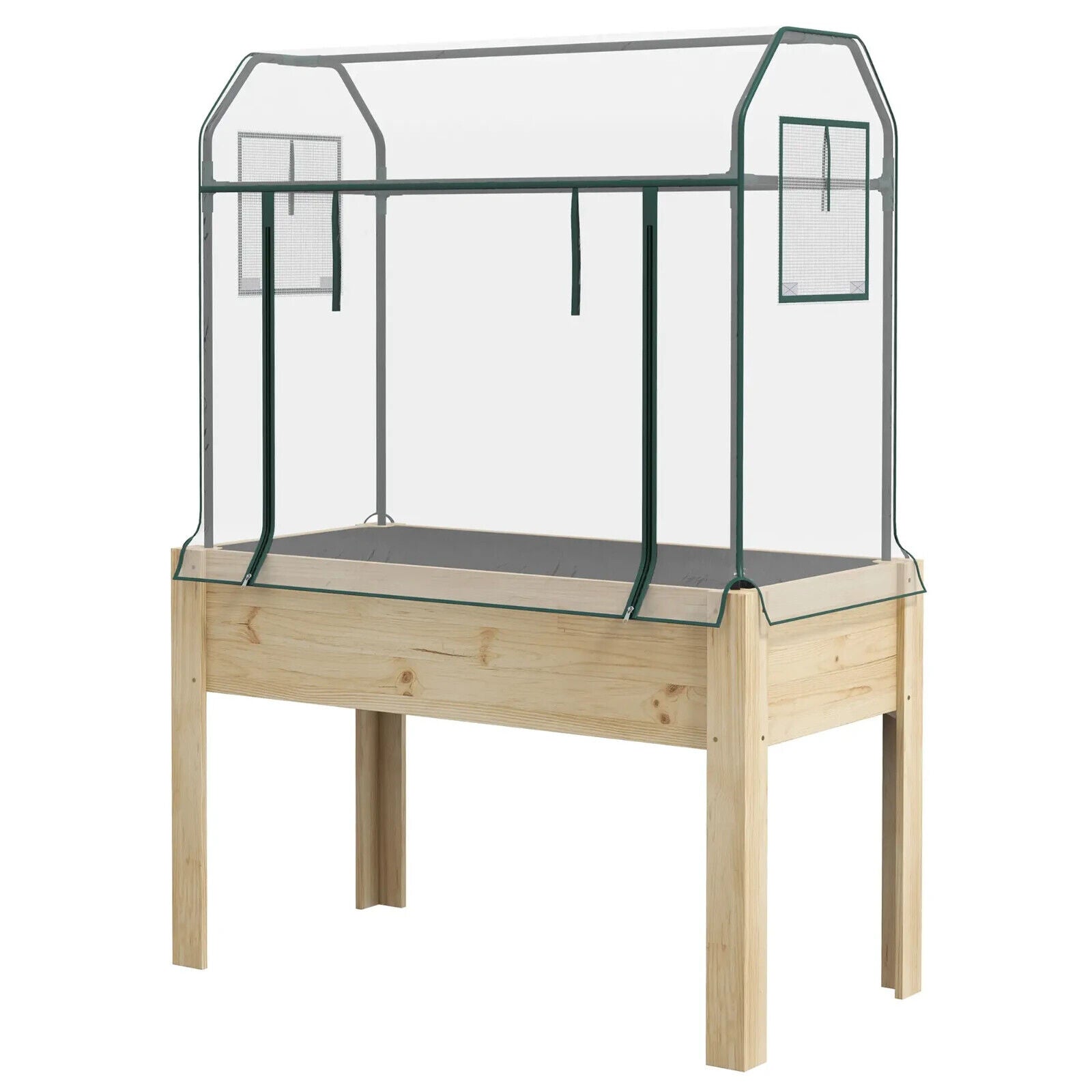 Wooden Planter Box with Greenhouse Cover Raised Garden Bed for Vegetables Herbs - Home and Garden Furniture Shop - #rustic - furniture#