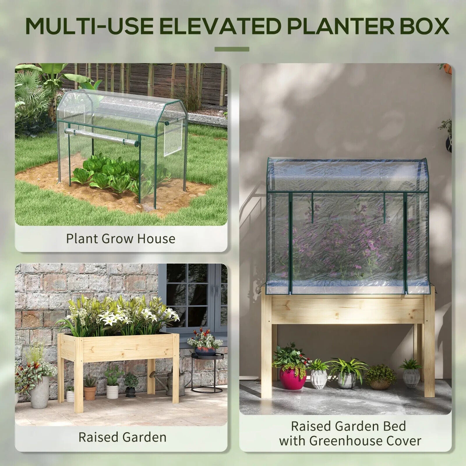 Wooden Planter Box with Greenhouse Cover Raised Garden Bed for Vegetables Herbs - Home and Garden Furniture Shop - #rustic - furniture#