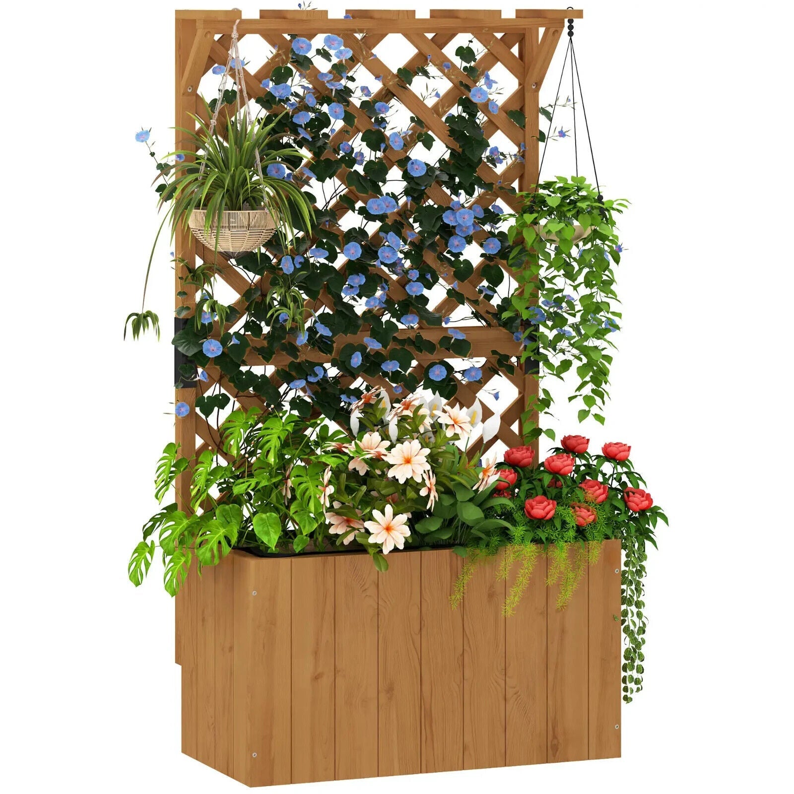 Wooden Planter, Trellis Raised Garden Bed Freestanding Outdoor Box with Drainage - Home and Garden Furniture Shop - #rustic - furniture#