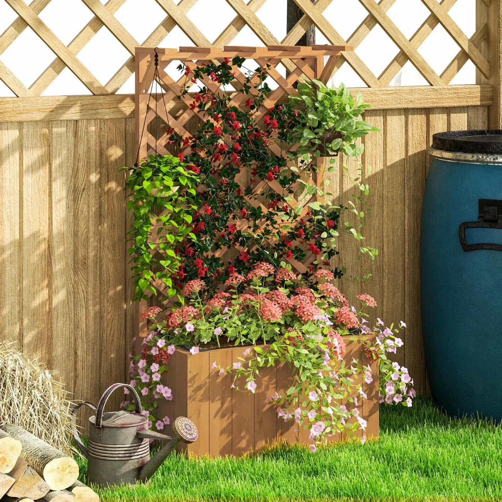 Wooden Planter, Trellis Raised Garden Bed Freestanding Outdoor Box with Drainage - Home and Garden Furniture Shop - #rustic - furniture#