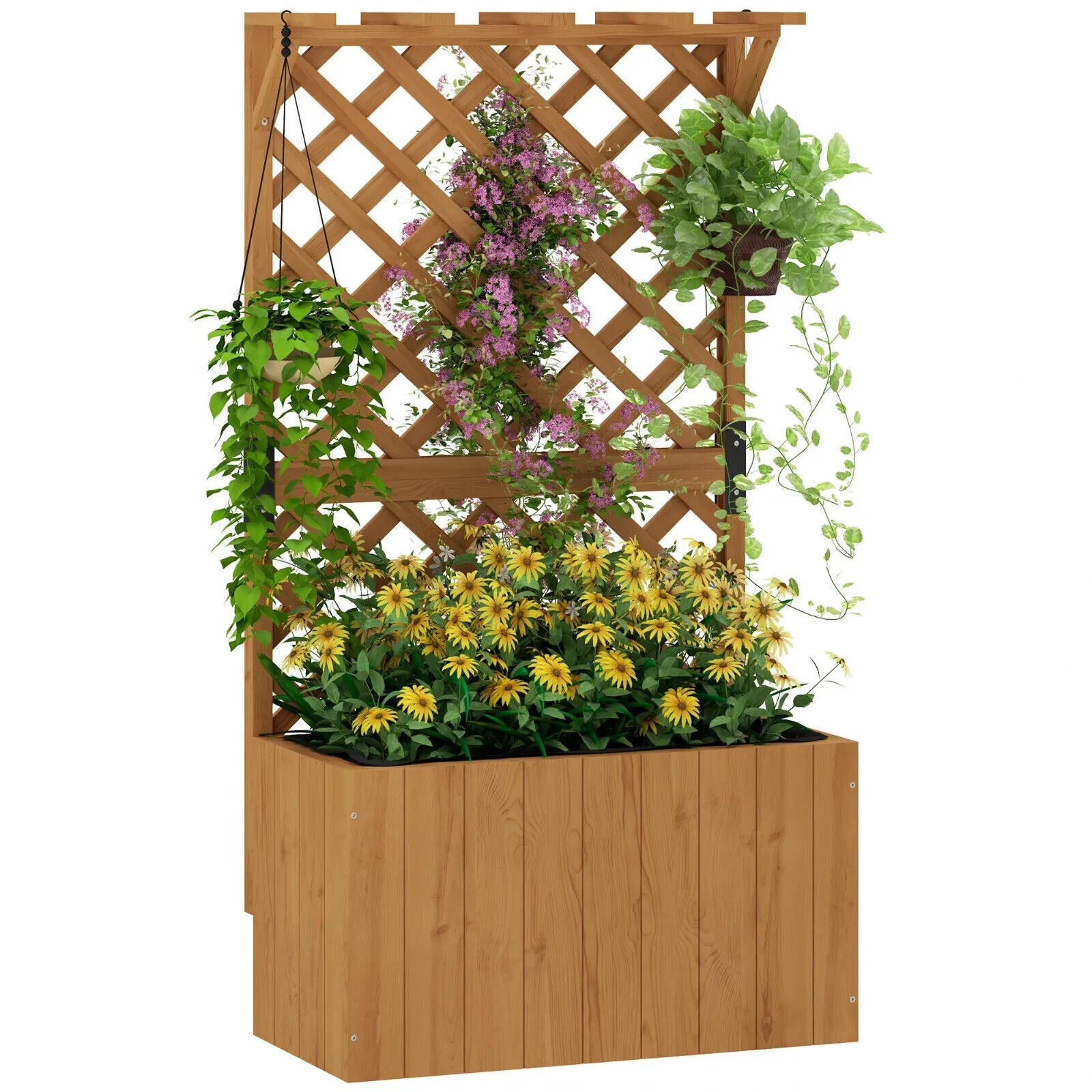 Wooden Planter, Trellis Raised Garden Bed Freestanding Outdoor Box with Drainage - Home and Garden Furniture Shop - #rustic - furniture#