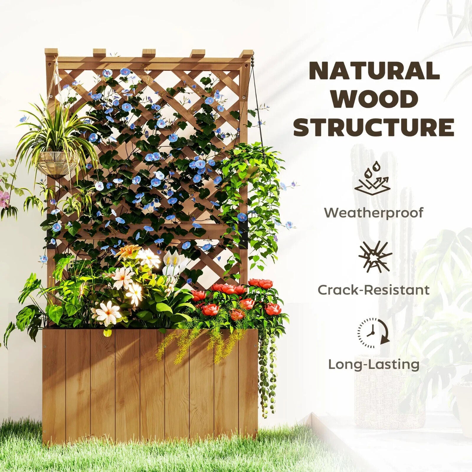 Wooden Planter, Trellis Raised Garden Bed Freestanding Outdoor Box with Drainage - Home and Garden Furniture Shop - #rustic - furniture#