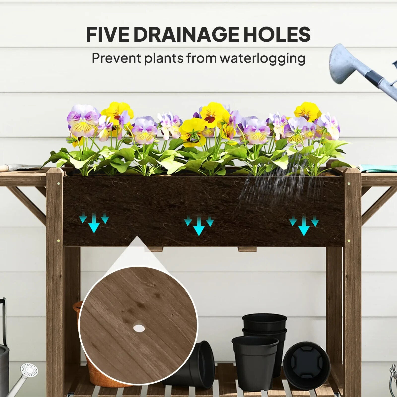 Wooden Raised Garden Bed Mobile Planter Box With Wheels Shelf And Side Tables - Home and Garden Furniture Shop - #rustic - furniture#
