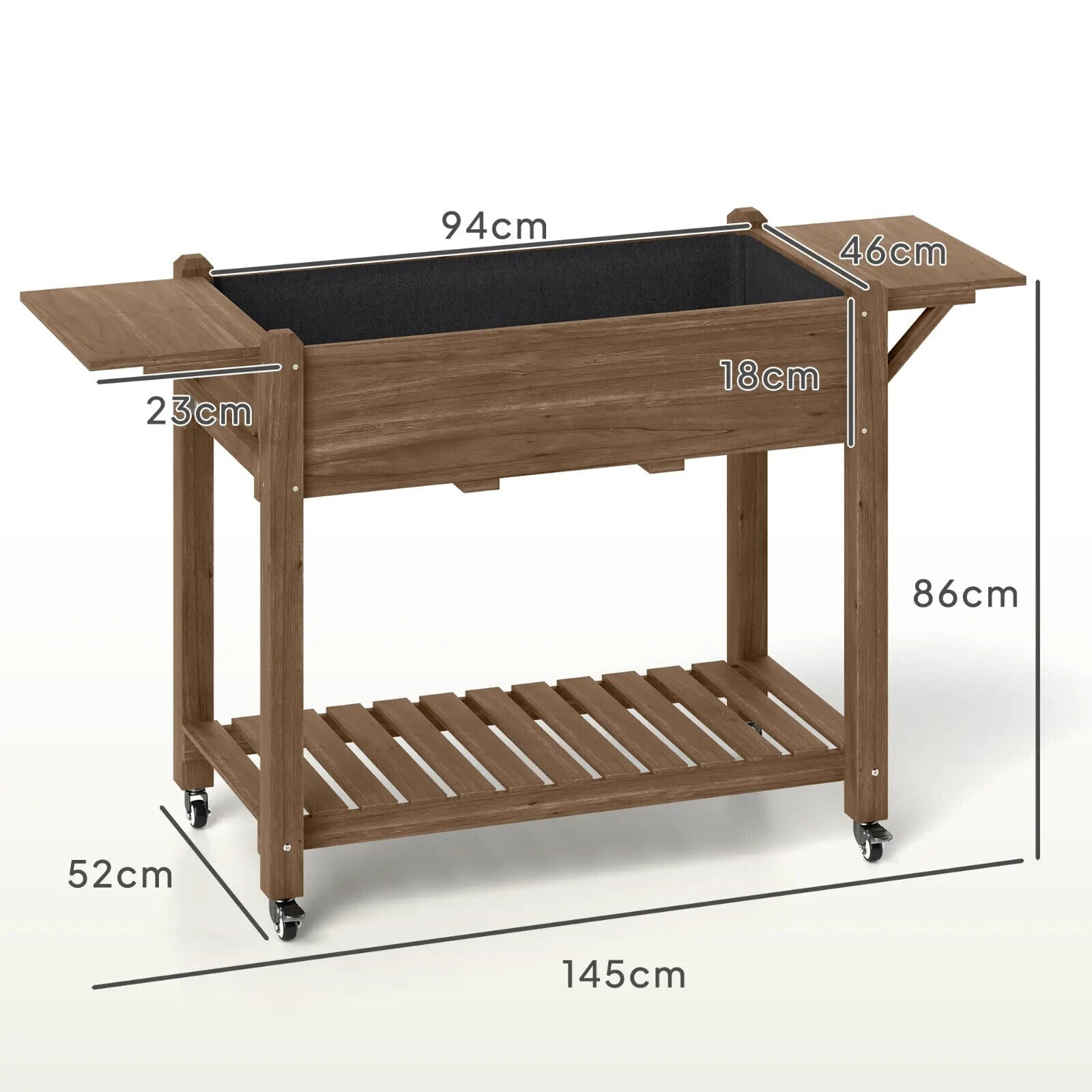 Wooden Raised Garden Bed Mobile Planter Box With Wheels Shelf And Side Tables - Home and Garden Furniture Shop - #rustic - furniture#