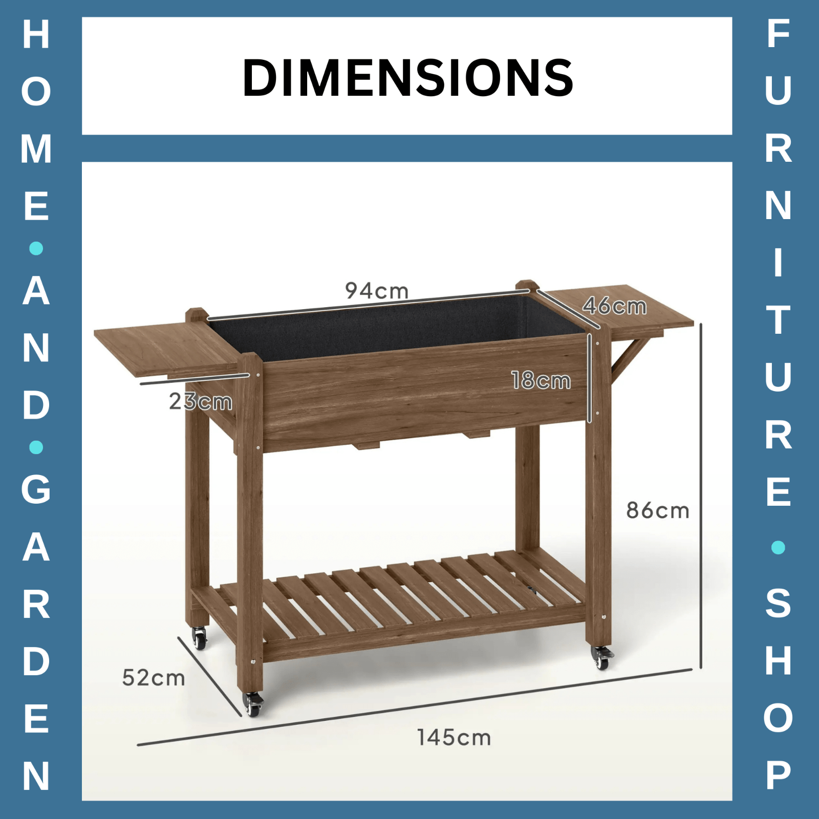 Wooden Raised Garden Bed Mobile Planter Box With Wheels Shelf And Side Tables - Home and Garden Furniture Shop - #rustic - furniture#