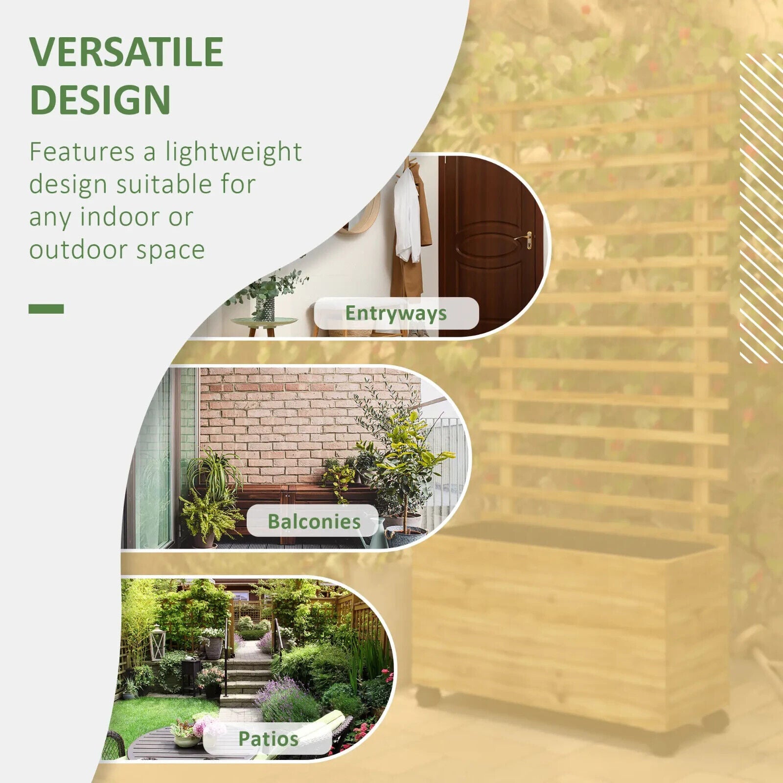 Wooden Raised Garden Bed with Trellis & Wheels – Natural Finish, 76x30x155cm - Home and Garden Furniture Shop - #rustic - furniture#