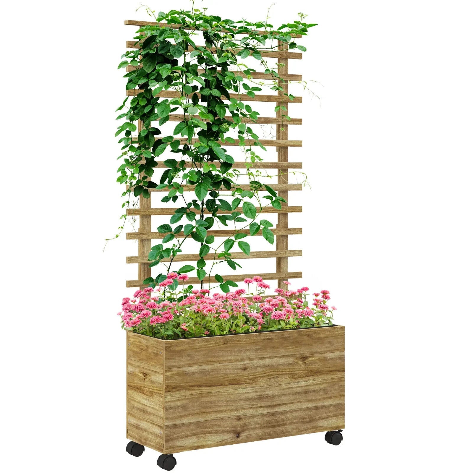 Wooden Raised Garden Bed with Trellis & Wheels – Natural Finish, 76x30x155cm - Home and Garden Furniture Shop - #rustic - furniture#