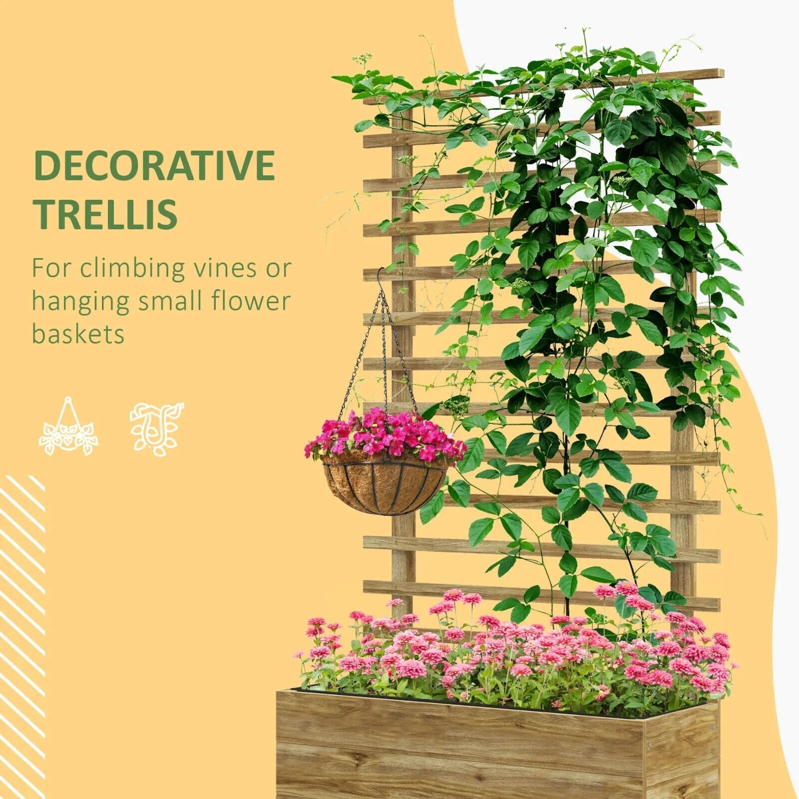 Wooden Raised Garden Bed with Trellis & Wheels – Natural Finish, 76x30x155cm - Home and Garden Furniture Shop - #rustic - furniture#