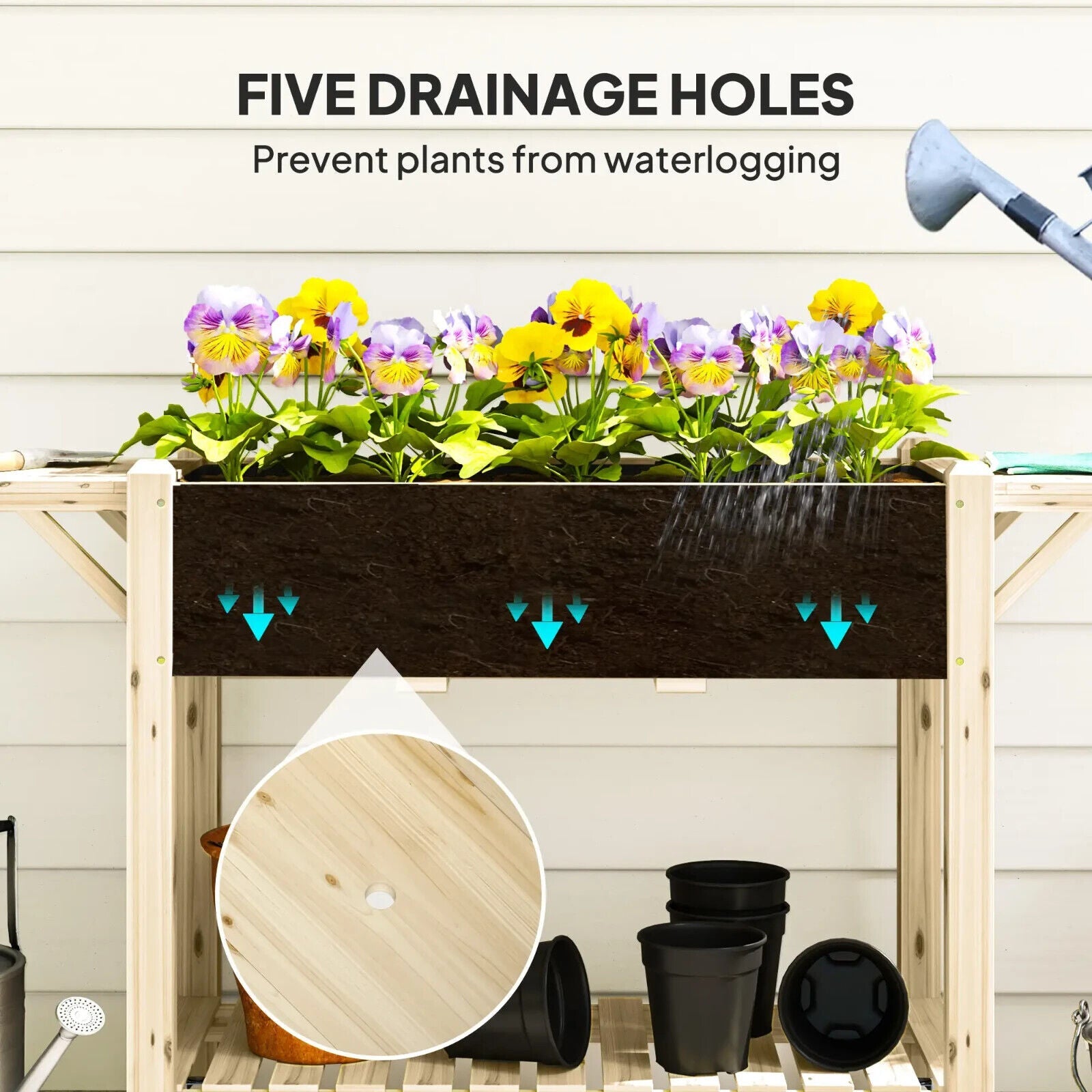 Wooden Raised Garden Planter Bed with Wheel Side Table and Storage Shelf Outdoor - Home and Garden Furniture Shop - #rustic - furniture#