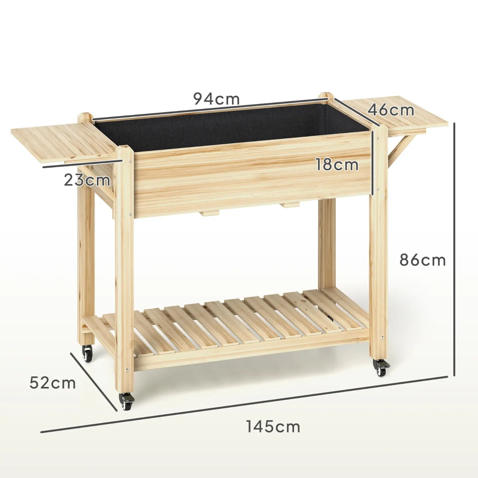 Wooden Raised Garden Planter Bed with Wheel Side Table and Storage Shelf Outdoor - Home and Garden Furniture Shop - #rustic - furniture#