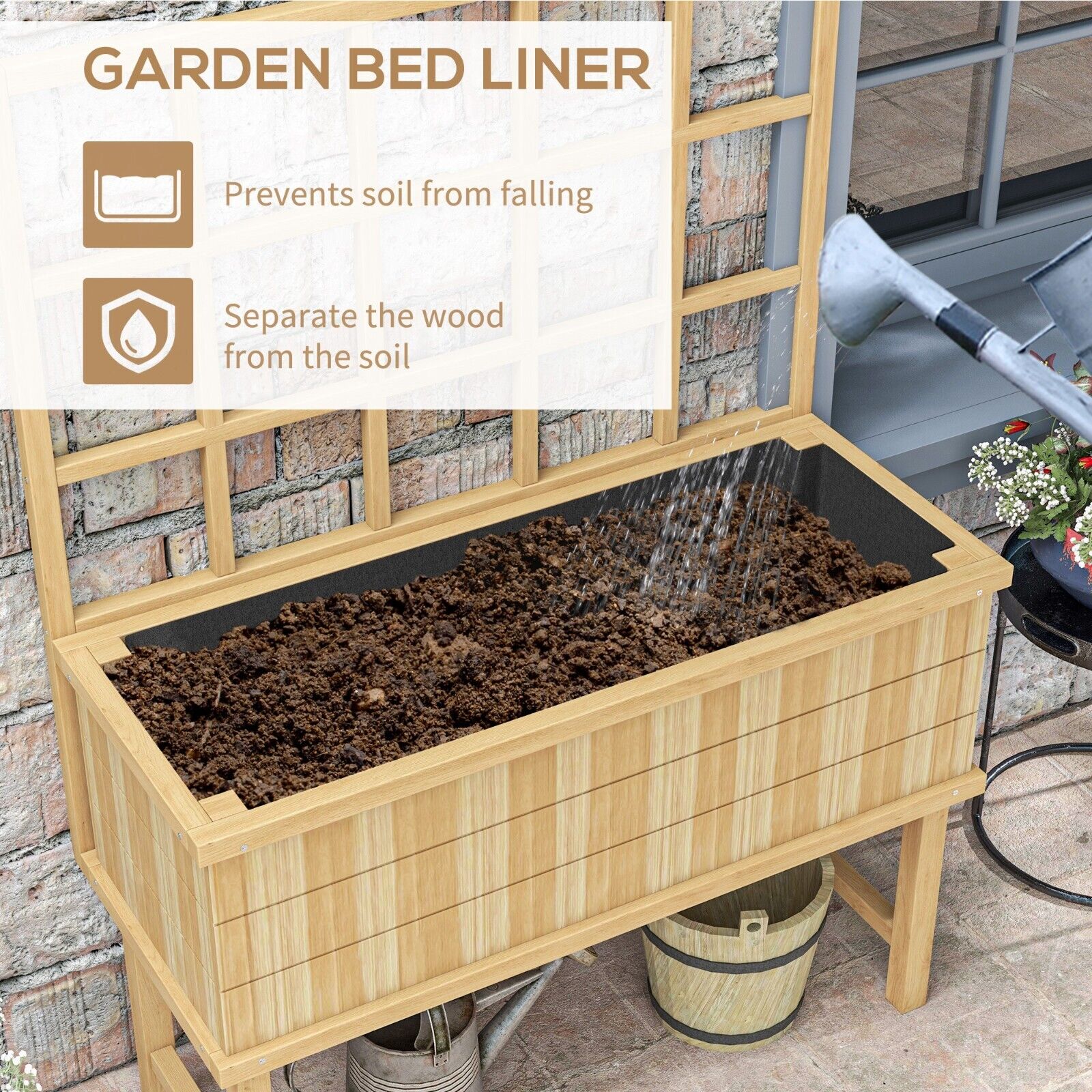 Wooden Raised Planter with Trellis for Plants Raised Garden Bed Drainage Holes - Home and Garden Furniture Shop - #rustic - furniture#
