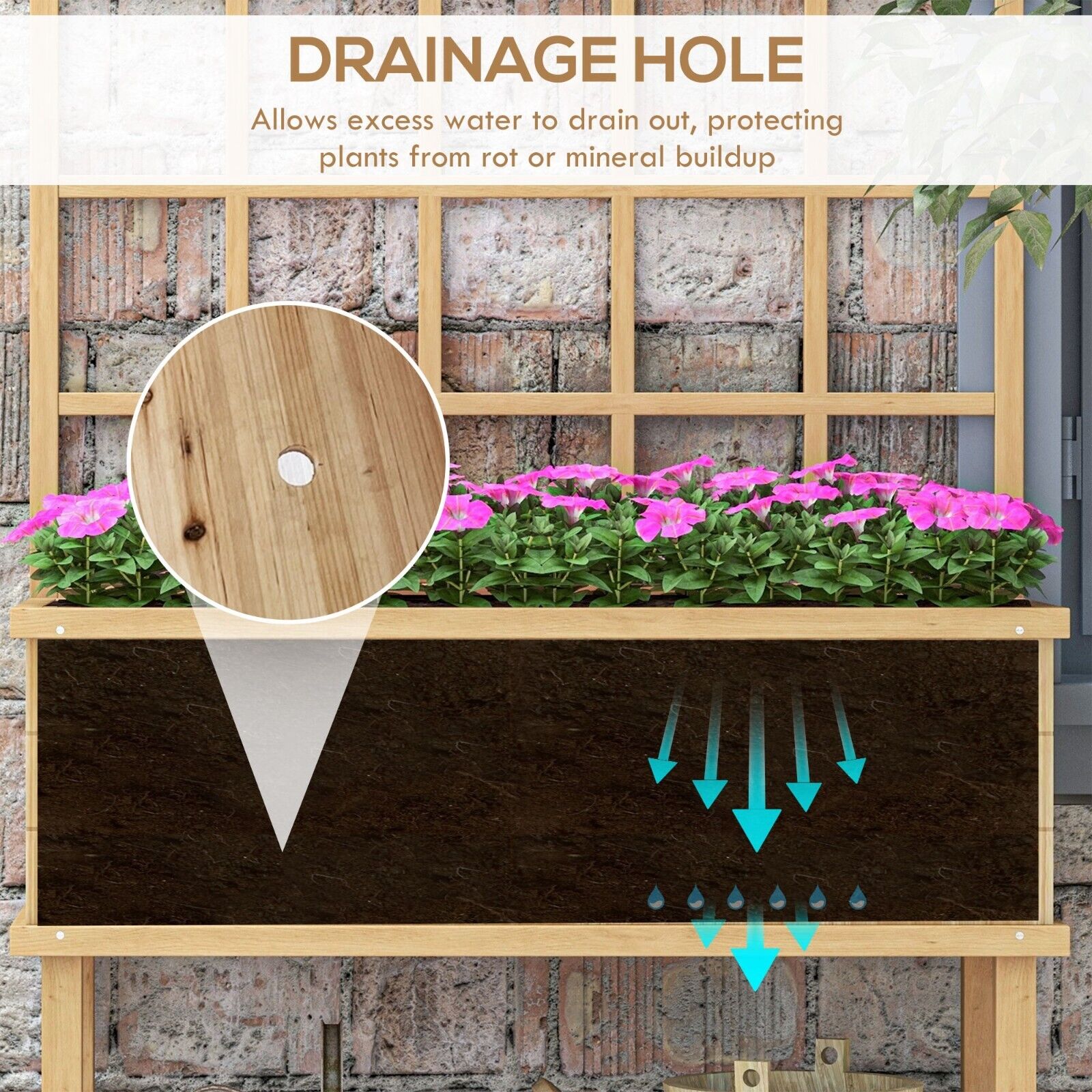 Wooden Raised Planter with Trellis for Plants Raised Garden Bed Drainage Holes - Home and Garden Furniture Shop - #rustic - furniture#