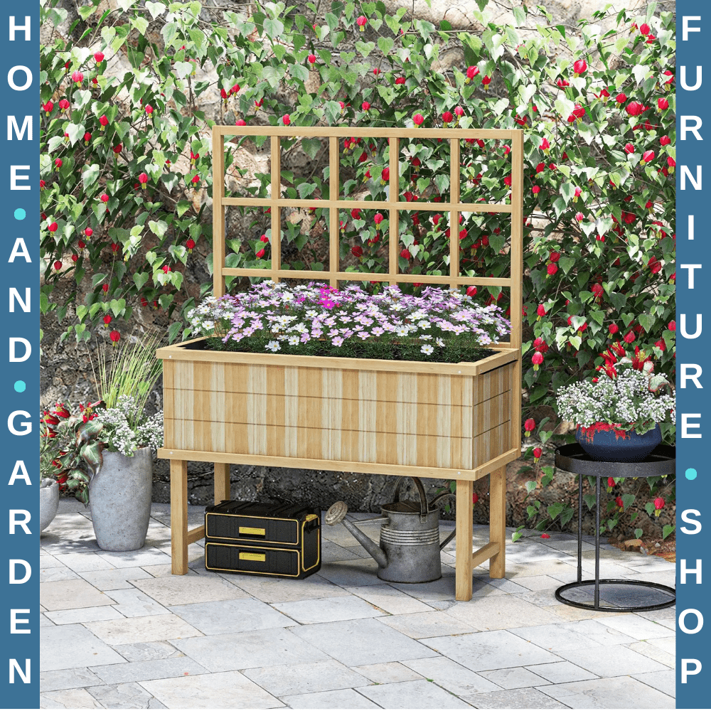 Wooden Raised Planter with Trellis for Plants Raised Garden Bed Drainage Holes - Home and Garden Furniture Shop - #rustic - furniture#