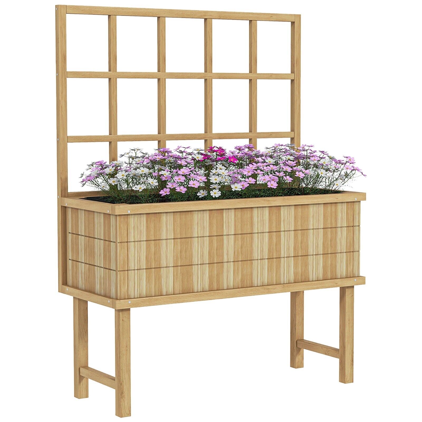 Wooden Raised Planter with Trellis for Plants Raised Garden Bed Drainage Holes - Home and Garden Furniture Shop - #rustic - furniture#