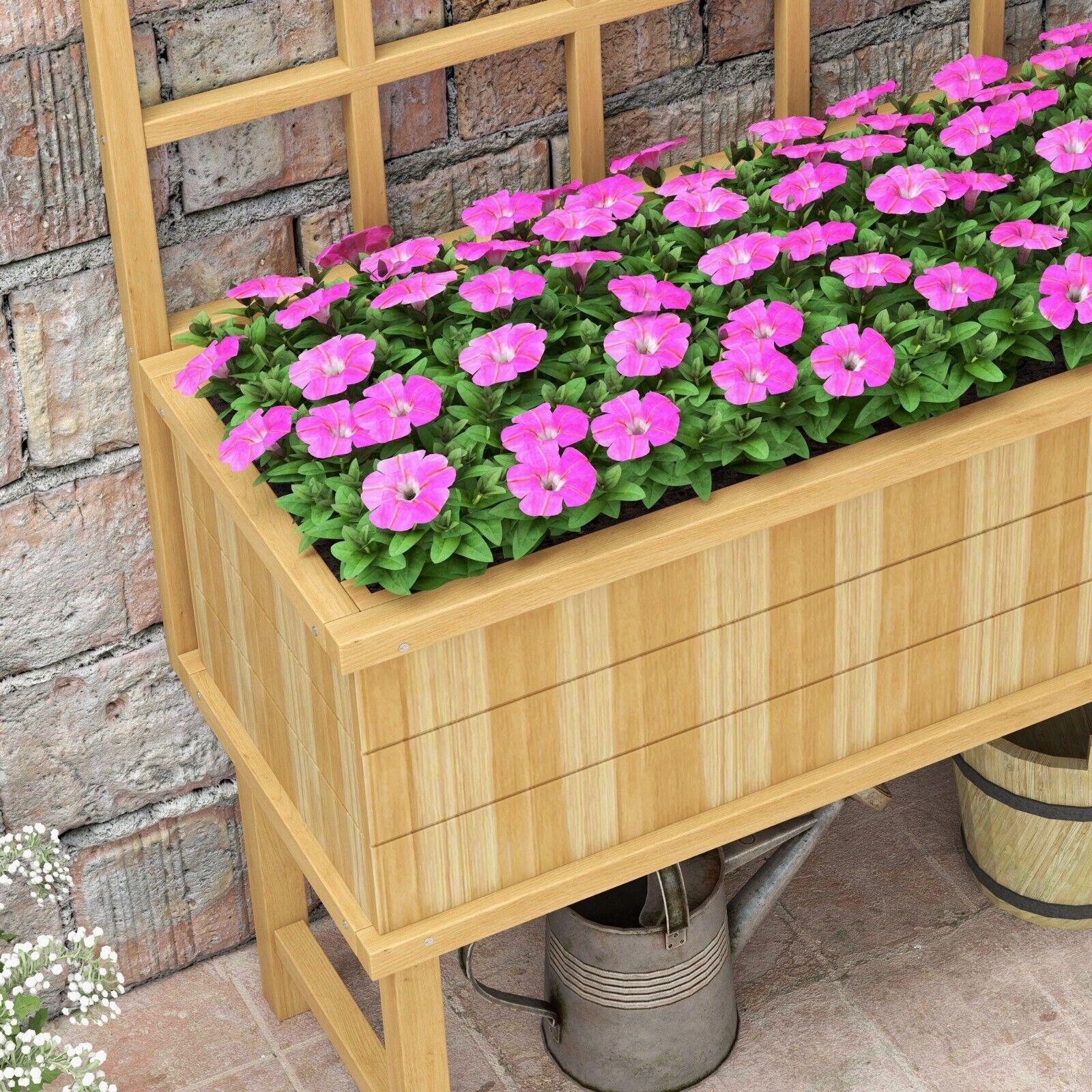 Wooden Raised Planter with Trellis for Plants Raised Garden Bed Drainage Holes - Home and Garden Furniture Shop - #rustic - furniture#