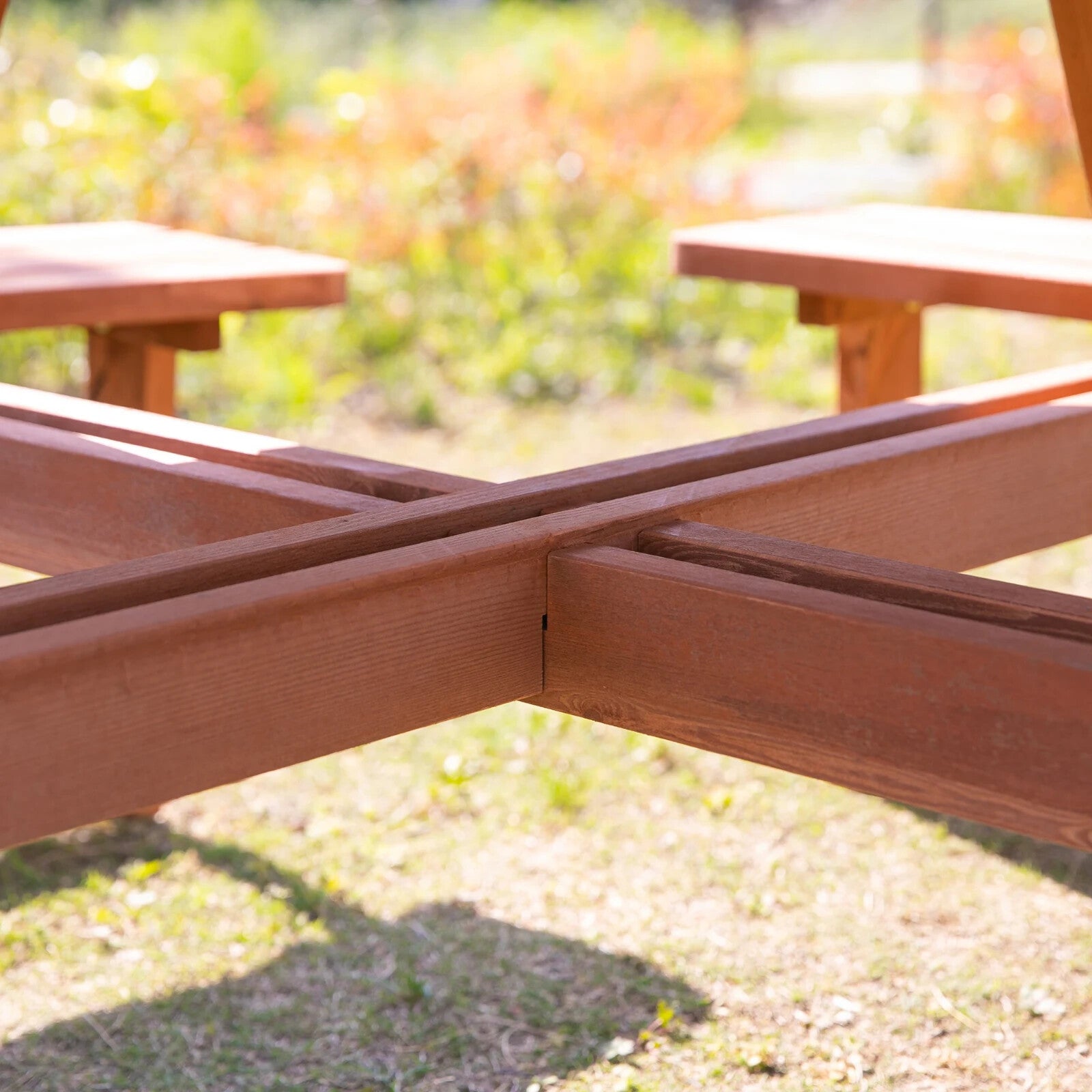 Wooden Round Picnic Table Garden Bench Set Outdoor 8 Seater Bench Parasol Hole - Home and Garden Furniture Shop - rustic - furniture
