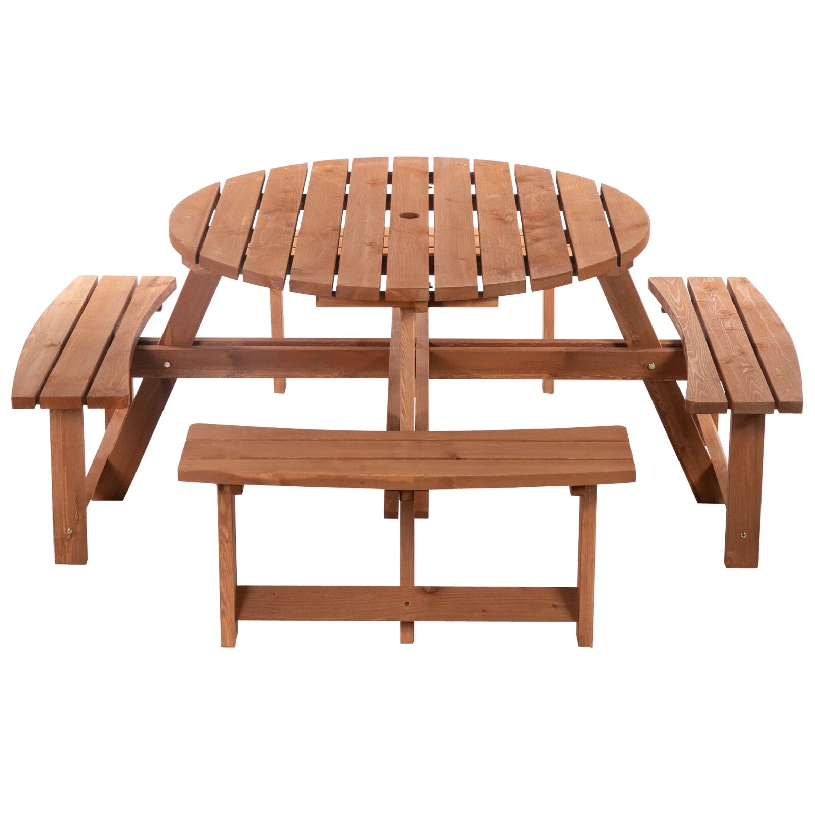 Wooden Round Picnic Table Garden Bench Set Outdoor 8 Seater Bench Parasol Hole - Home and Garden Furniture Shop - rustic - furniture
