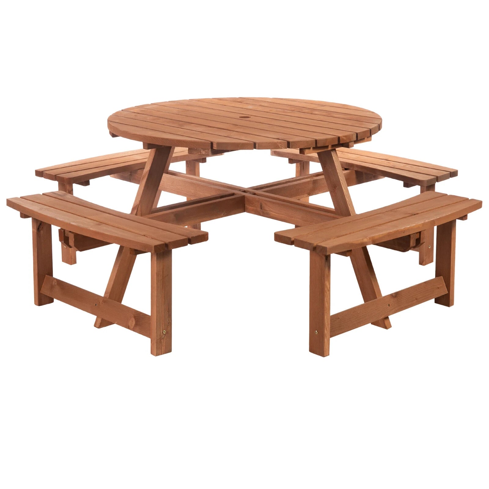 Wooden Round Picnic Table Garden Bench Set Outdoor 8 Seater Bench Parasol Hole - Home and Garden Furniture Shop - rustic - furniture