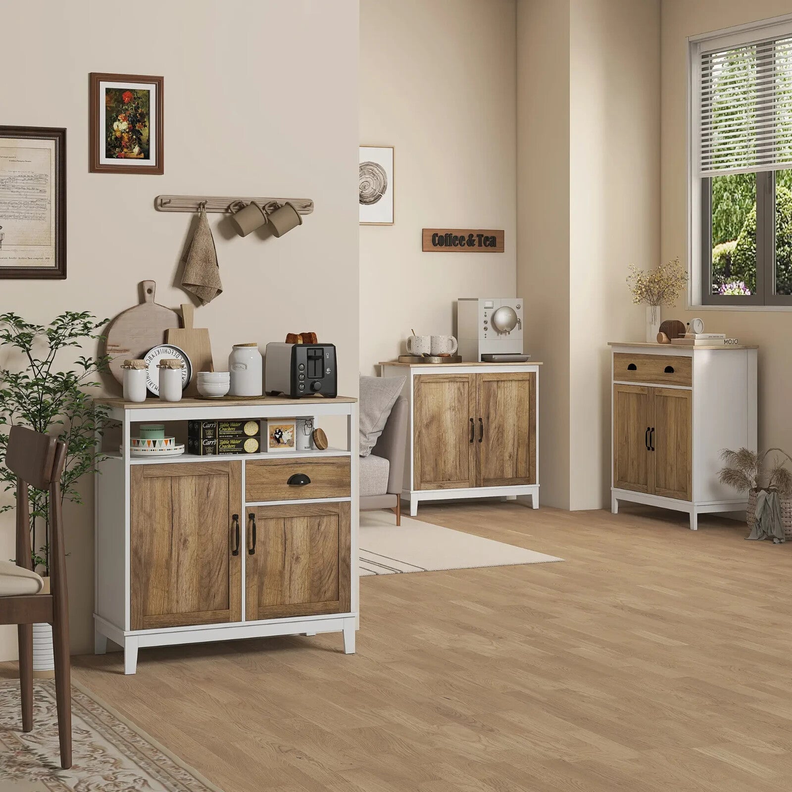 Wooden Rustic Sideboard Cupboard Farmhouse Side Storage Cabinet with 2 Doors - Home and Garden Furniture Shop - rustic - furniture