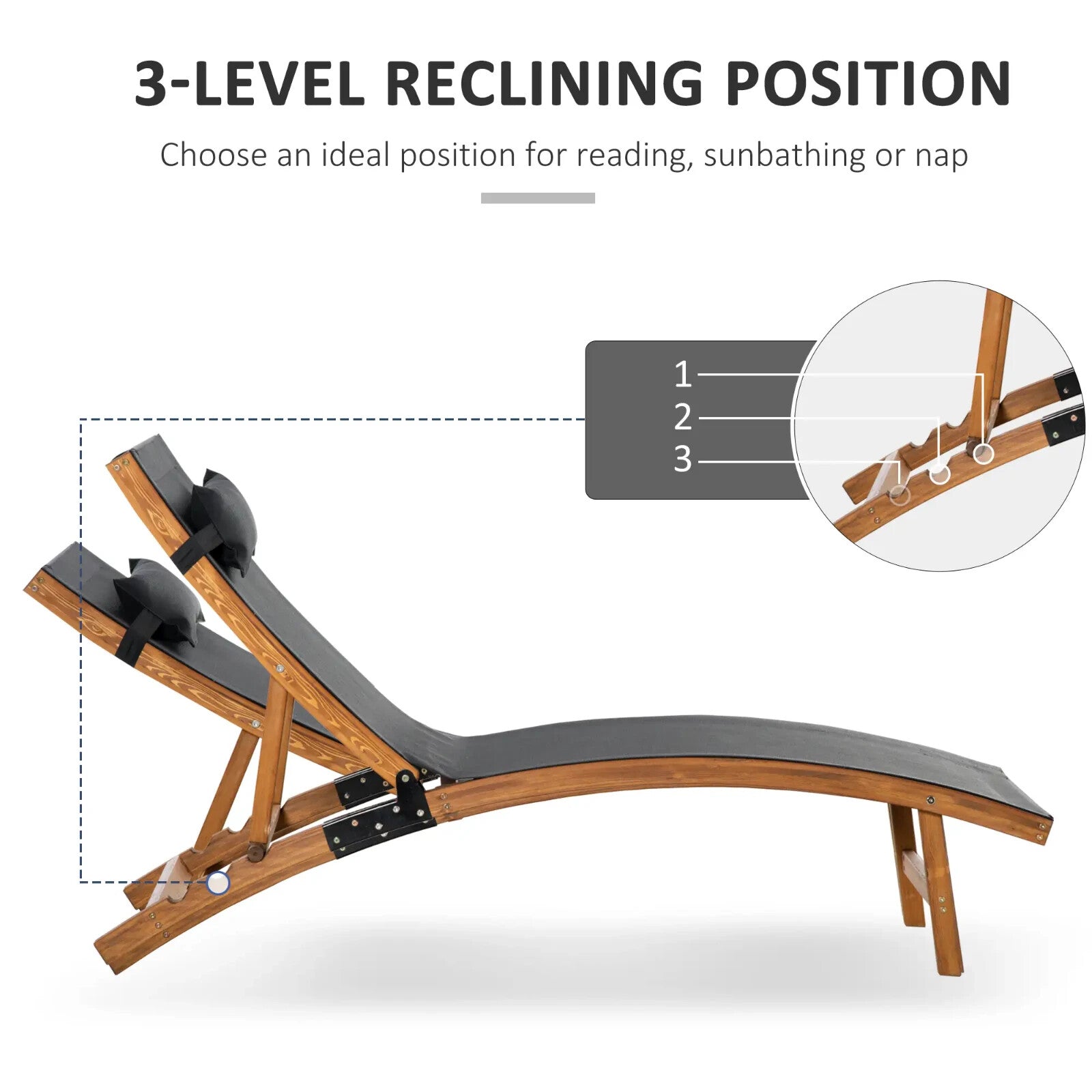 Wooden Sun Lounger Chair with Adjustable Back and Headrest Pillow for Garden Use - Home and Garden Furniture Shop - rustic - furniture