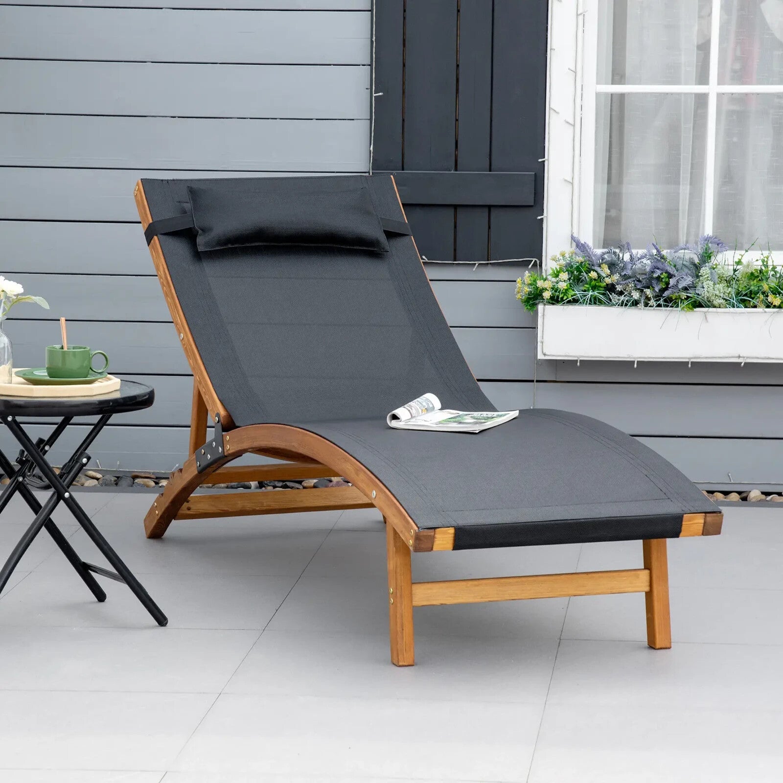 Wooden Sun Lounger Chair with Adjustable Back and Headrest Pillow for Garden Use - Home and Garden Furniture Shop - rustic - furniture