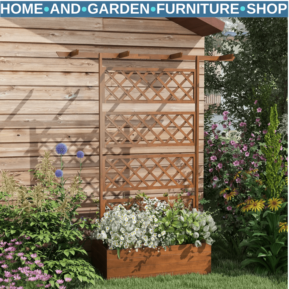 Wooden Trellis Planter Box Raised Garden Bed for Vegetables Herbs Flowers Orange - Home and Garden Furniture Shop - #rustic - furniture#