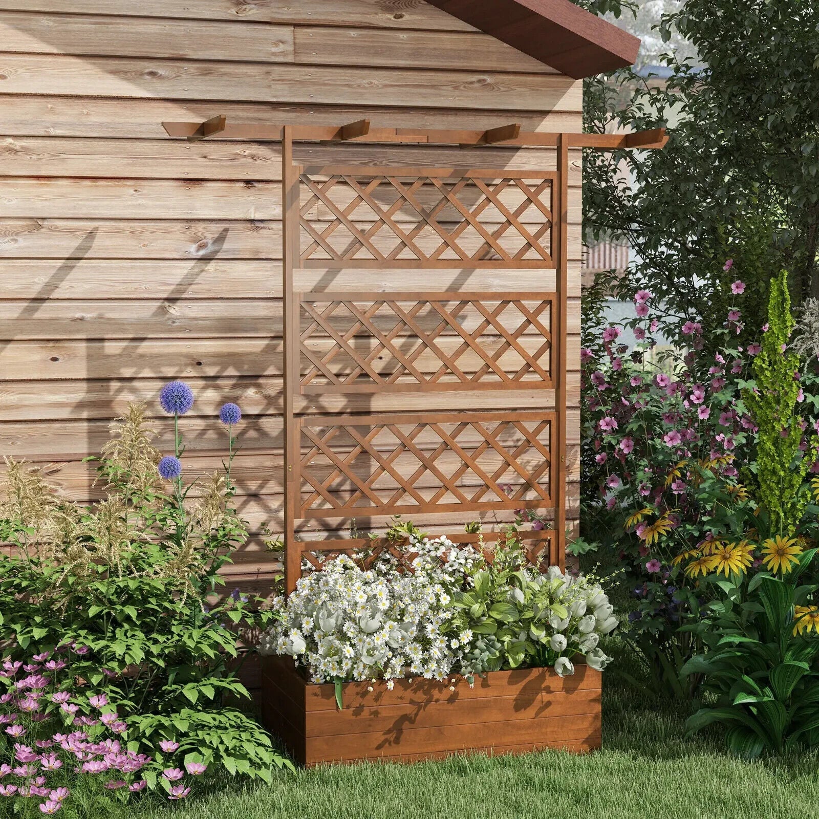 Wooden Trellis Planter Box Raised Garden Bed for Vegetables Herbs Flowers Orange - Home and Garden Furniture Shop - #rustic - furniture#