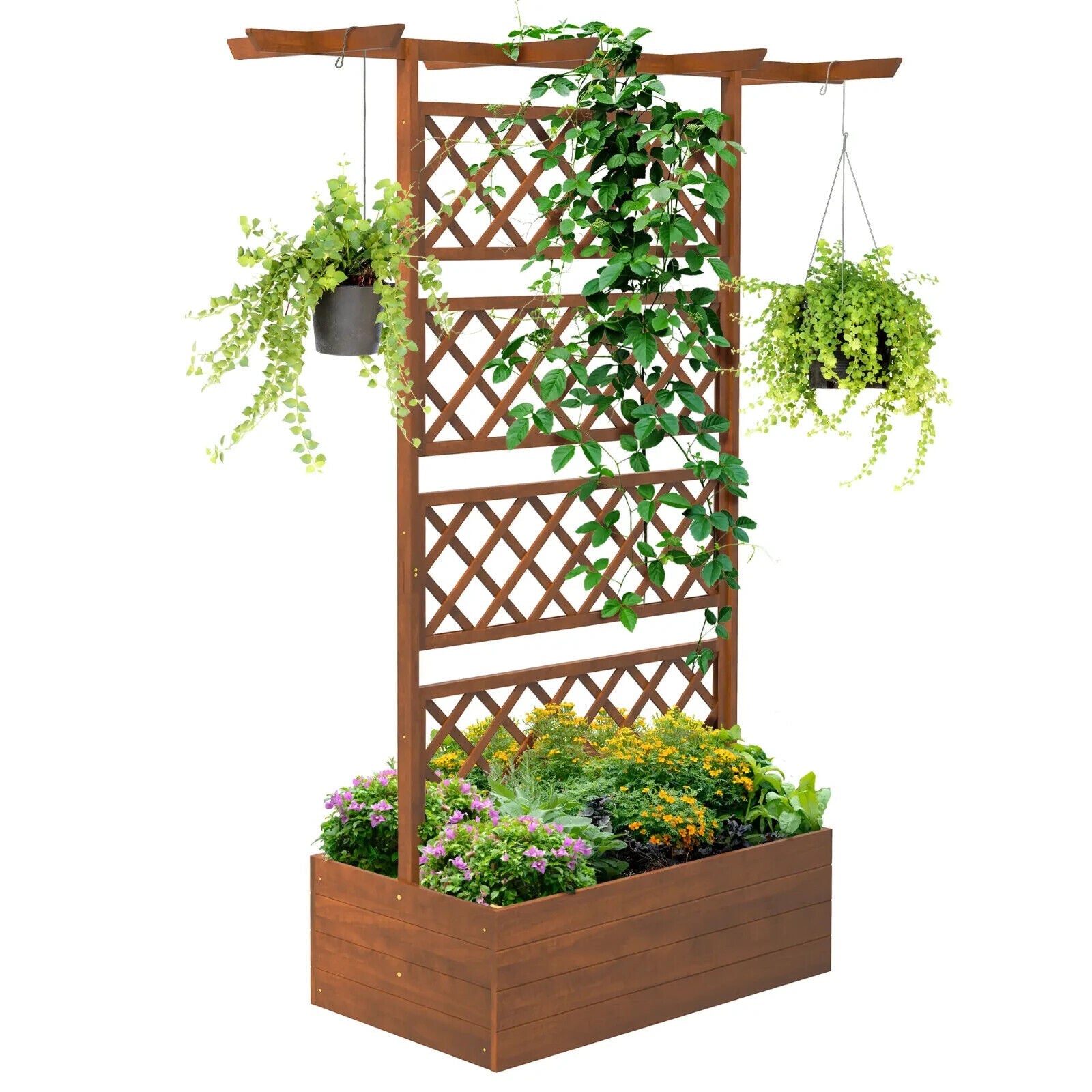 Wooden Trellis Planter Box Raised Garden Bed for Vegetables Herbs Flowers Orange - Home and Garden Furniture Shop - #rustic - furniture#