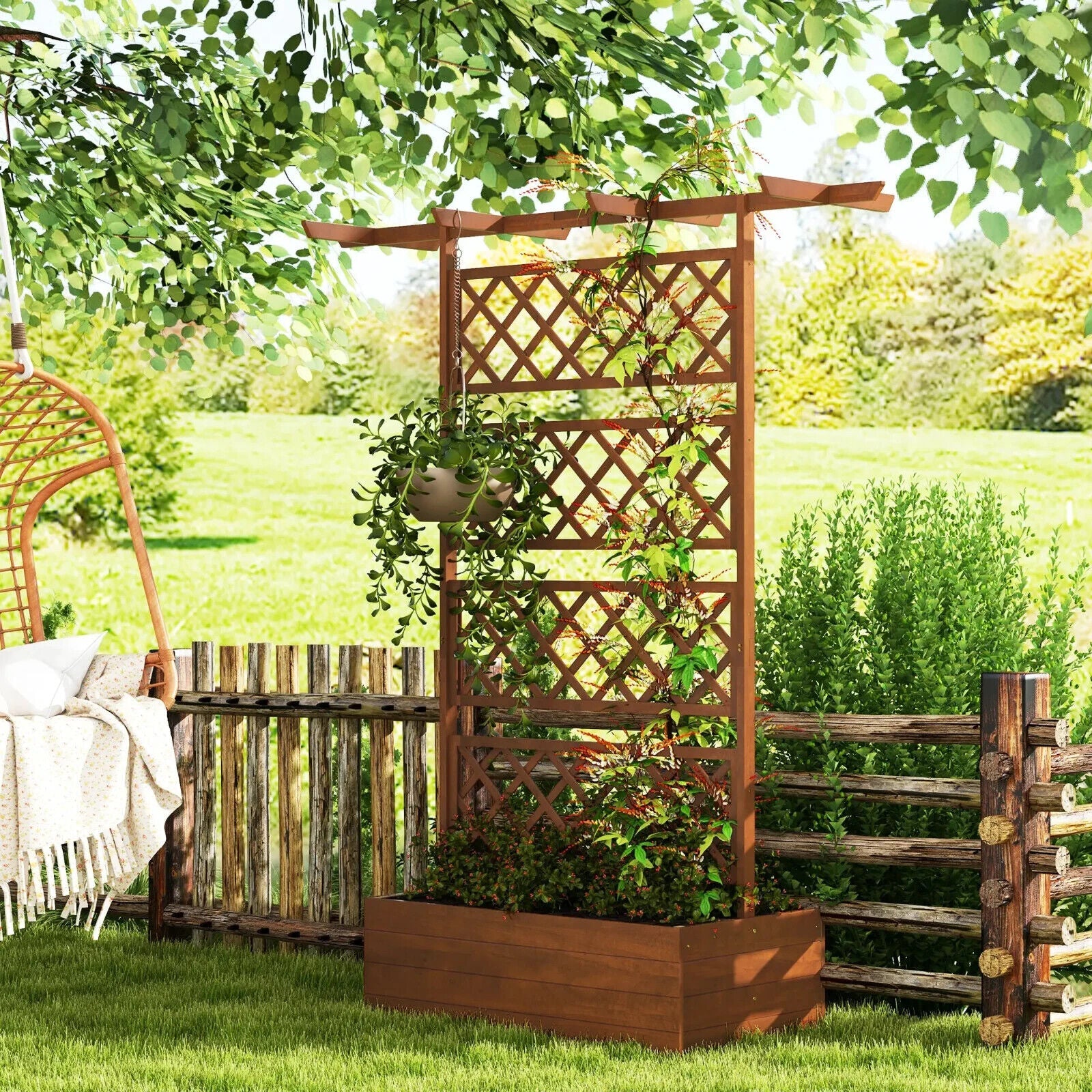 Wooden Trellis Planter Box Raised Garden Bed for Vegetables Herbs Flowers Orange - Home and Garden Furniture Shop - #rustic - furniture#
