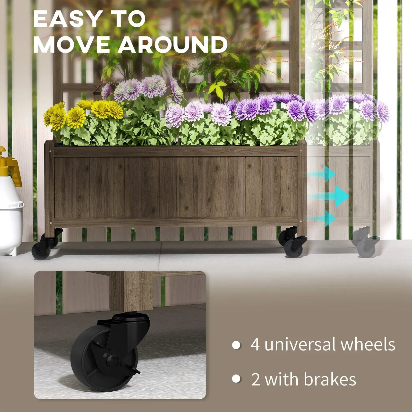 Wooden Trellis Planter Raised Garden Bed w/ Wheels Bed Liner for Vegetables Herb - Home and Garden Furniture Shop - #rustic - furniture#