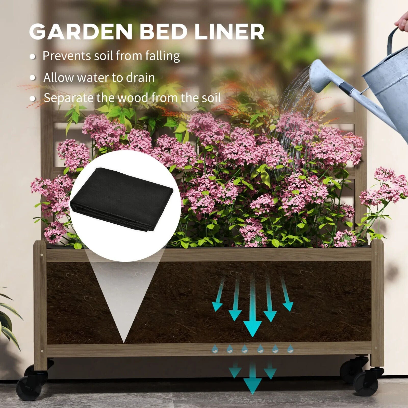 Wooden Trellis Planter Raised Garden Bed w/ Wheels Bed Liner for Vegetables Herb - Home and Garden Furniture Shop - #rustic - furniture#