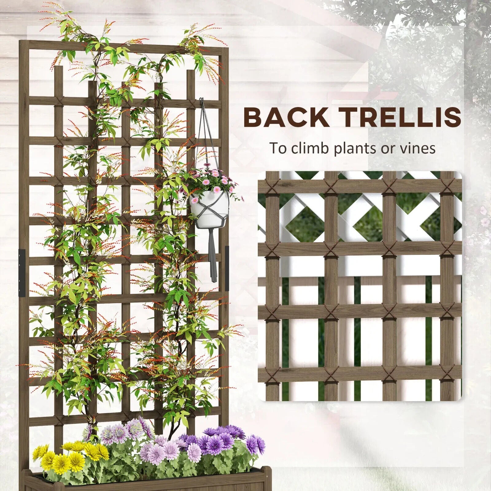 Wooden Trellis Planter Raised Garden Bed w/ Wheels Bed Liner for Vegetables Herb - Home and Garden Furniture Shop - #rustic - furniture#