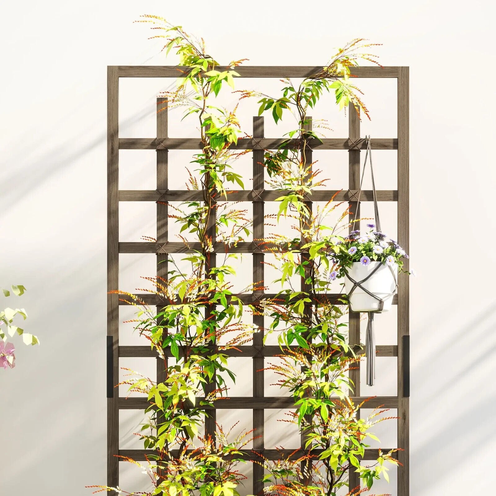 Wooden Trellis Planter Raised Garden Bed w/ Wheels Bed Liner for Vegetables Herb - Home and Garden Furniture Shop - #rustic - furniture#