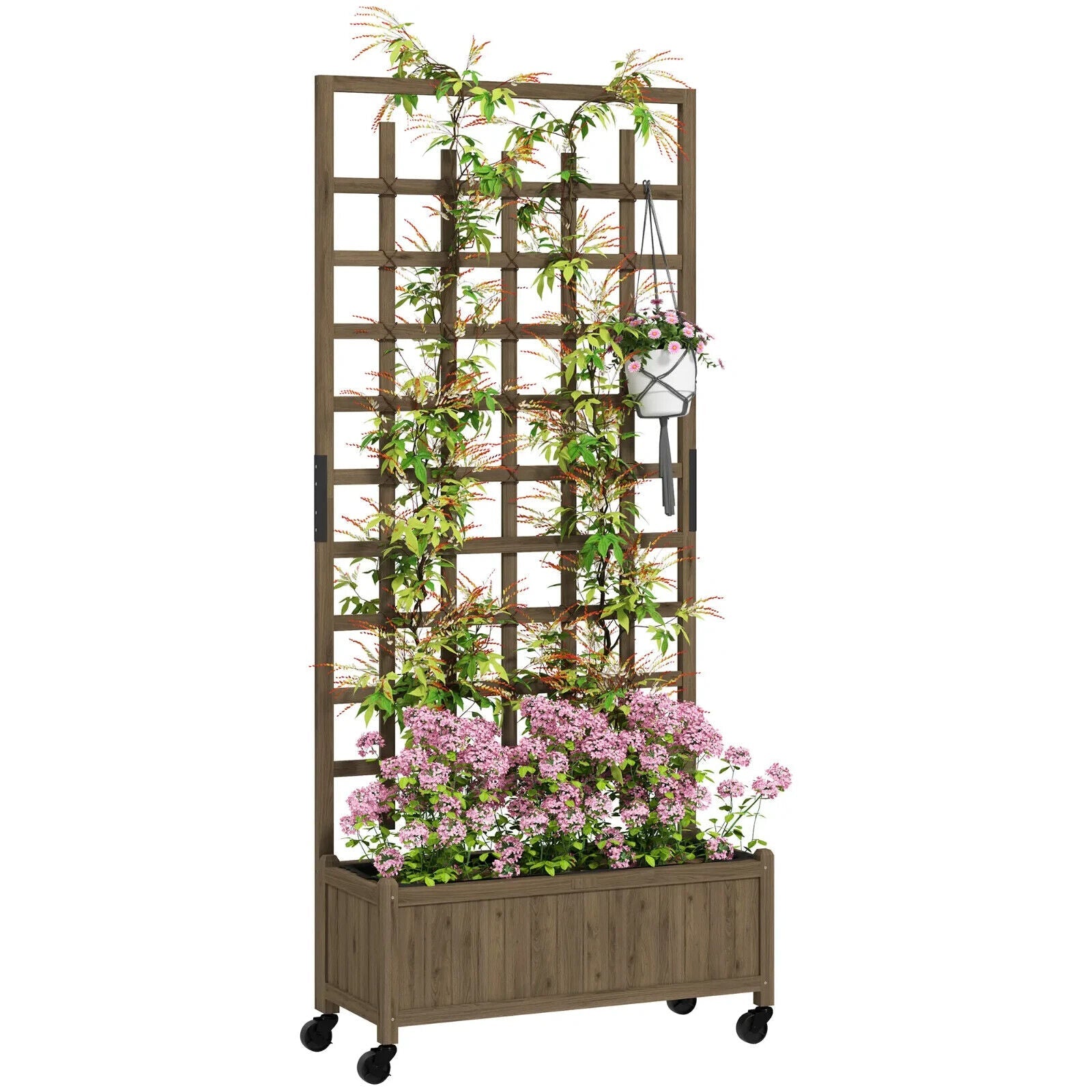 Wooden Trellis Planter Raised Garden Bed w/ Wheels Bed Liner for Vegetables Herb - Home and Garden Furniture Shop - #rustic - furniture#