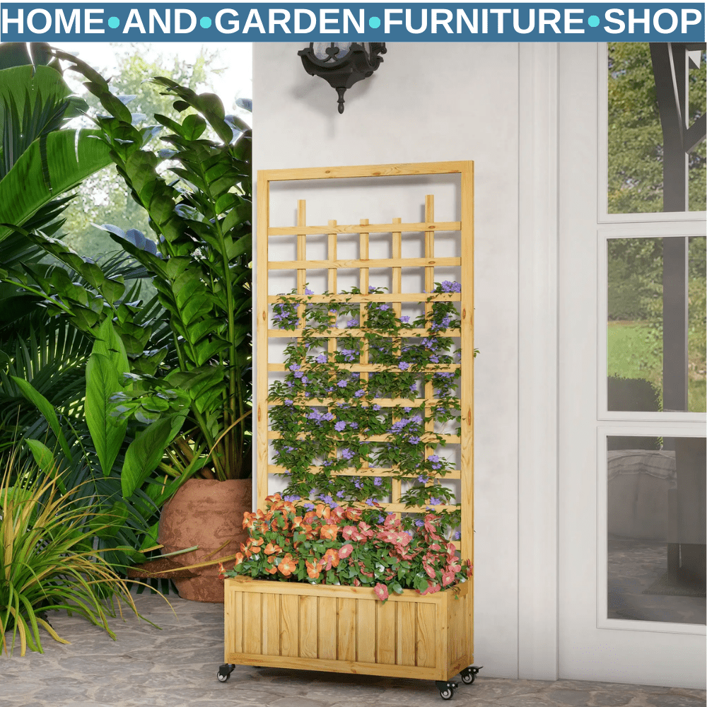 Wooden Trellis Planter Raised Garden Bed with Wheels & Liner for Climbing Plant - Home and Garden Furniture Shop - #rustic - furniture#