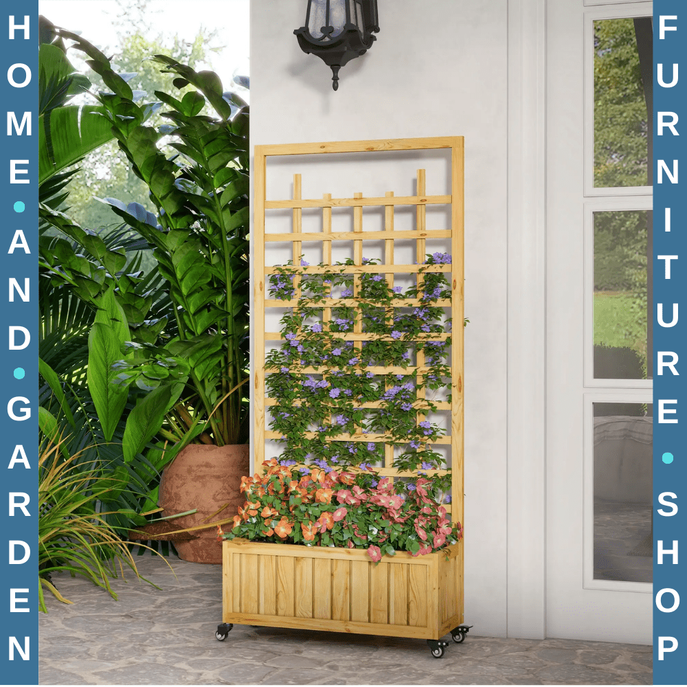 Wooden Trellis Planter Raised Garden Bed with Wheels & Liner for Climbing Plant - Home and Garden Furniture Shop - #rustic - furniture#
