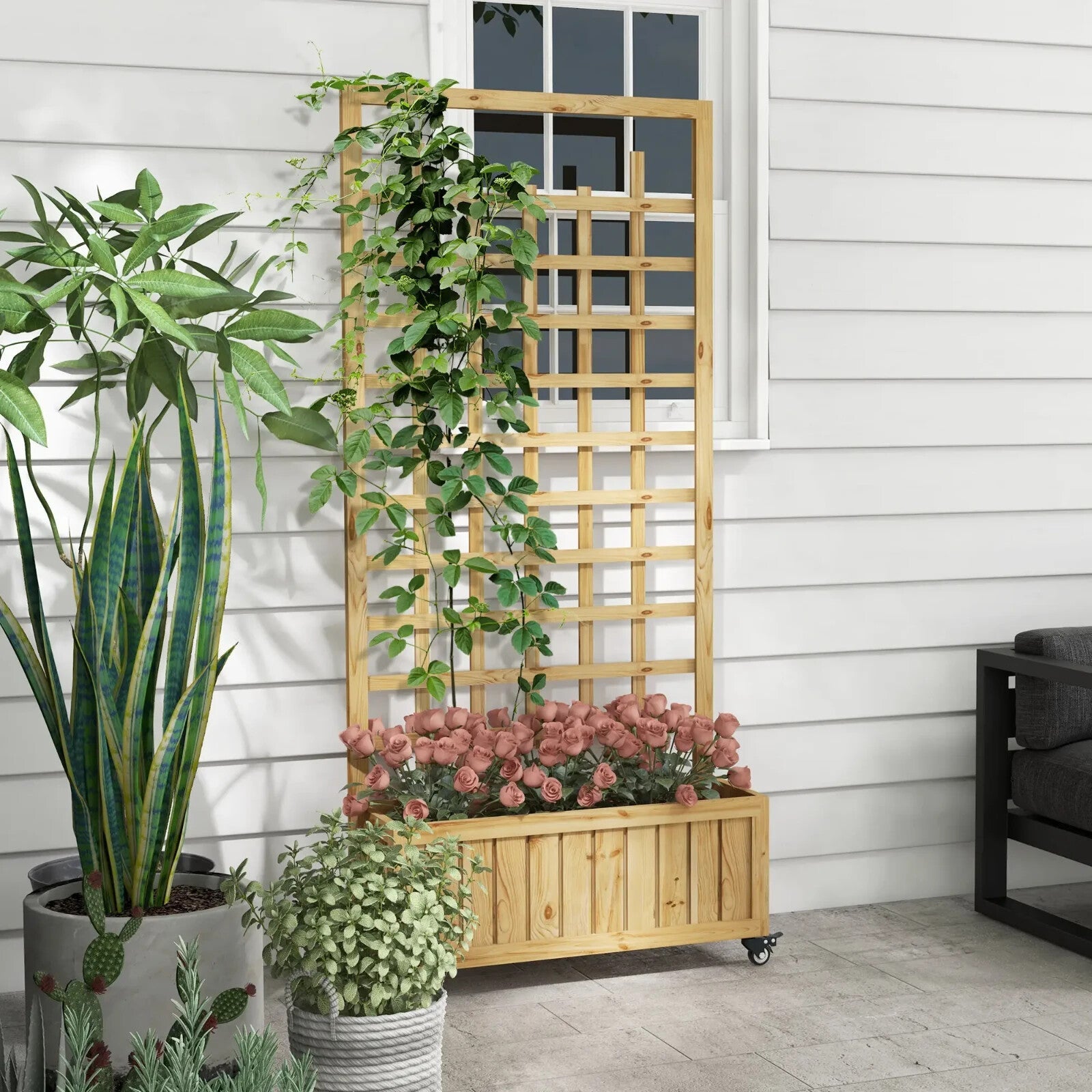Wooden Trellis Planter Raised Garden Bed with Wheels & Liner for Climbing Plant - Home and Garden Furniture Shop - rustic - furniture