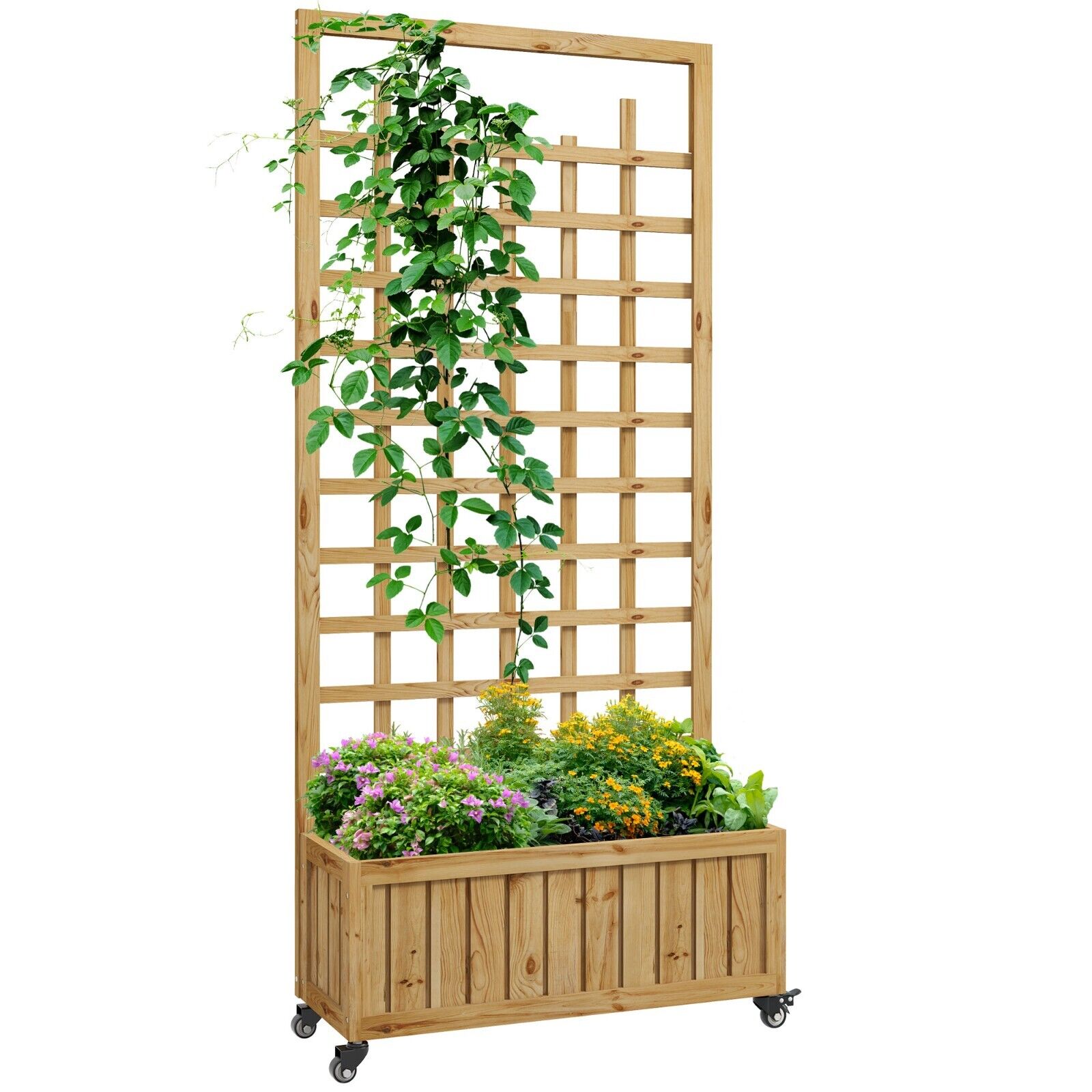 Wooden Trellis Planter Raised Garden Bed with Wheels & Liner for Climbing Plant - Home and Garden Furniture Shop - #rustic - furniture#