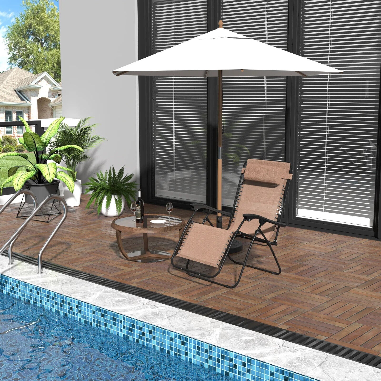 Zero Gravity Adjustable Reclining Chair w/ Steel Frame and Texteline for Outdoor - Home and Garden Furniture Shop - #rustic - furniture#