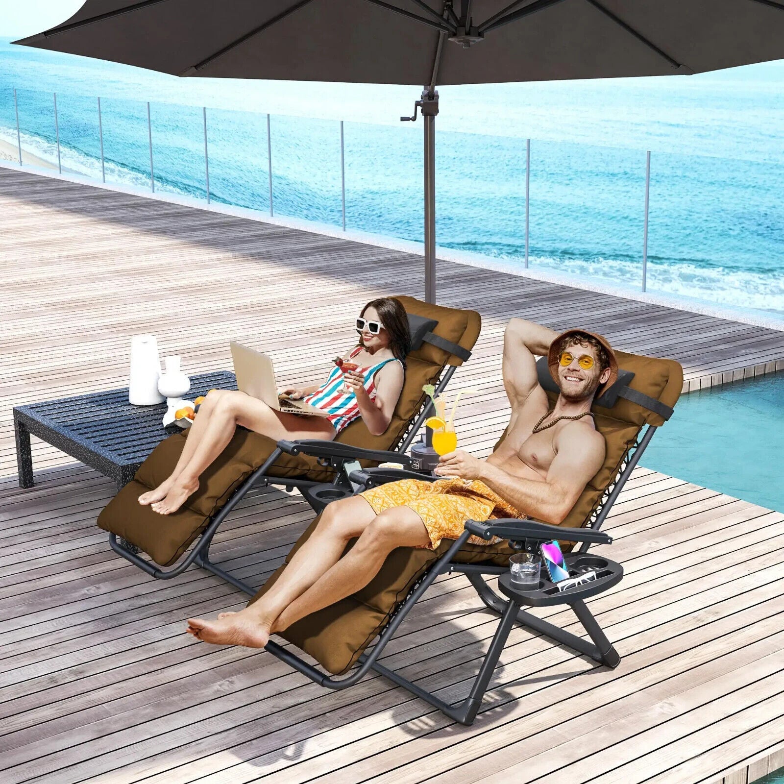 Zero Gravity Chairs Set of 2 Folding Reclining Garden Loungers with Cushions - Home and Garden Furniture Shop - #rustic - furniture#
